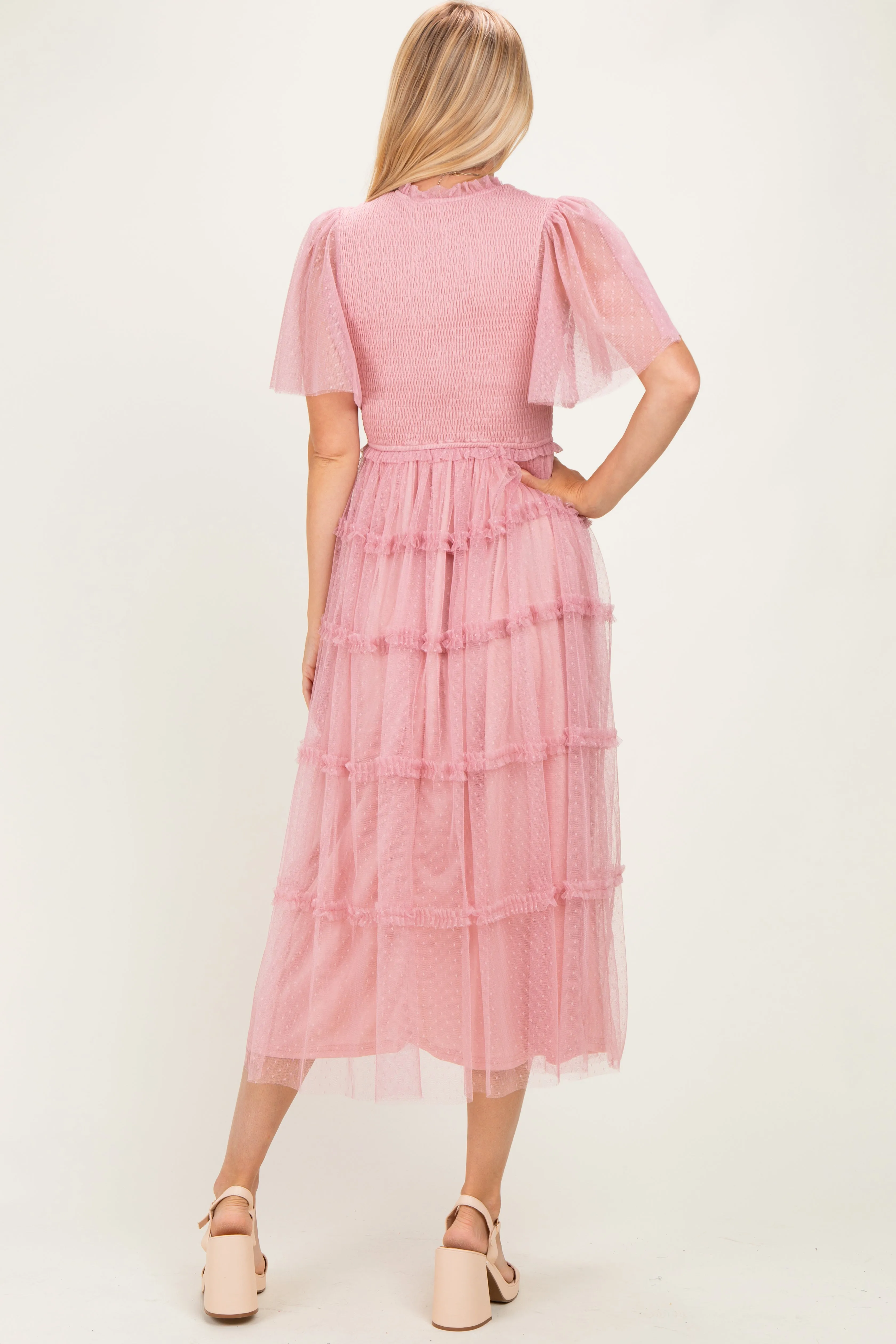 Pink Smocked Top Mesh Midi Dress sold by Pinkblush product image thumbnail 3