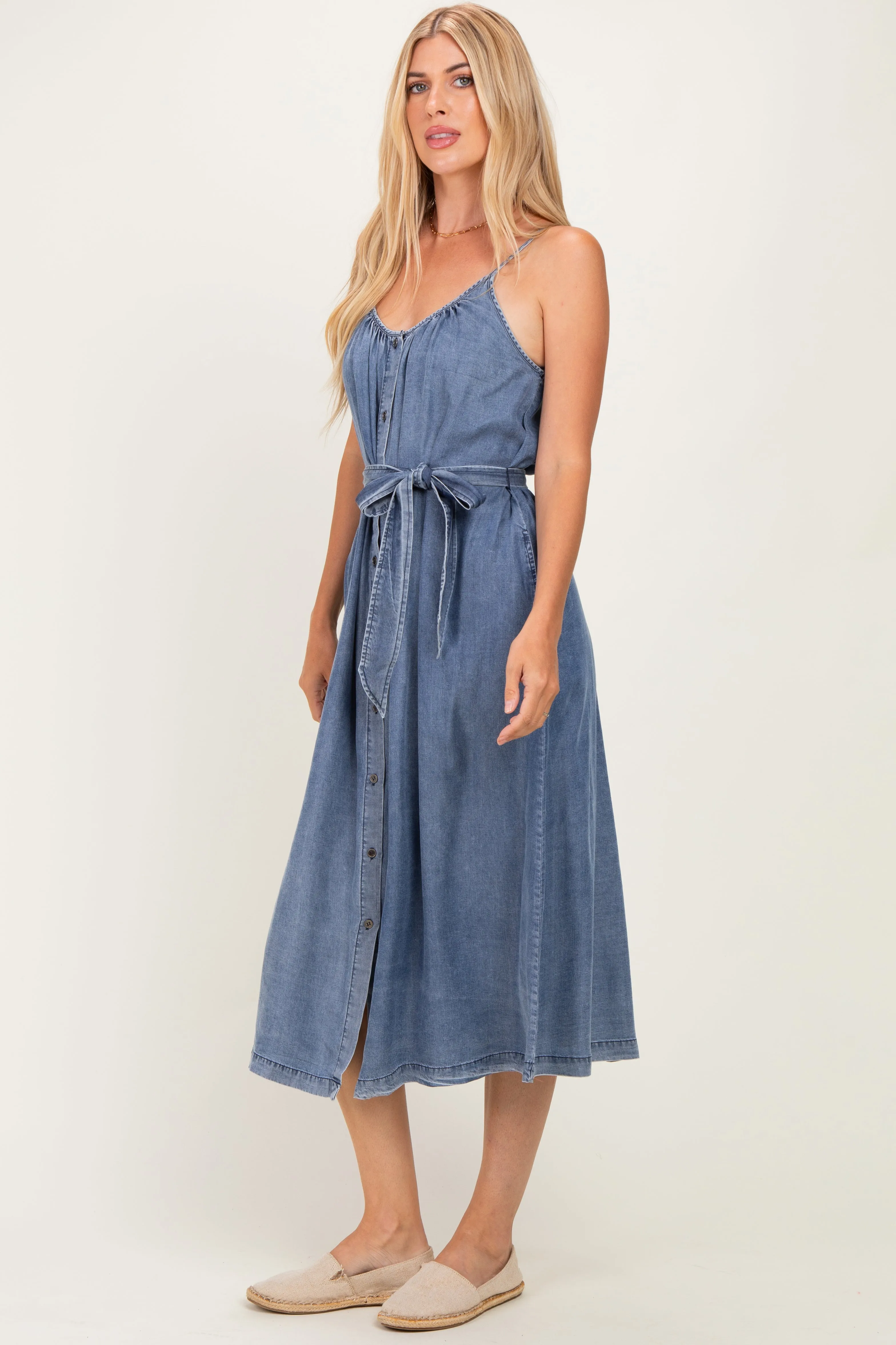 Denim Button Down Midi Dress sold by Pinkblush product image thumbnail 2