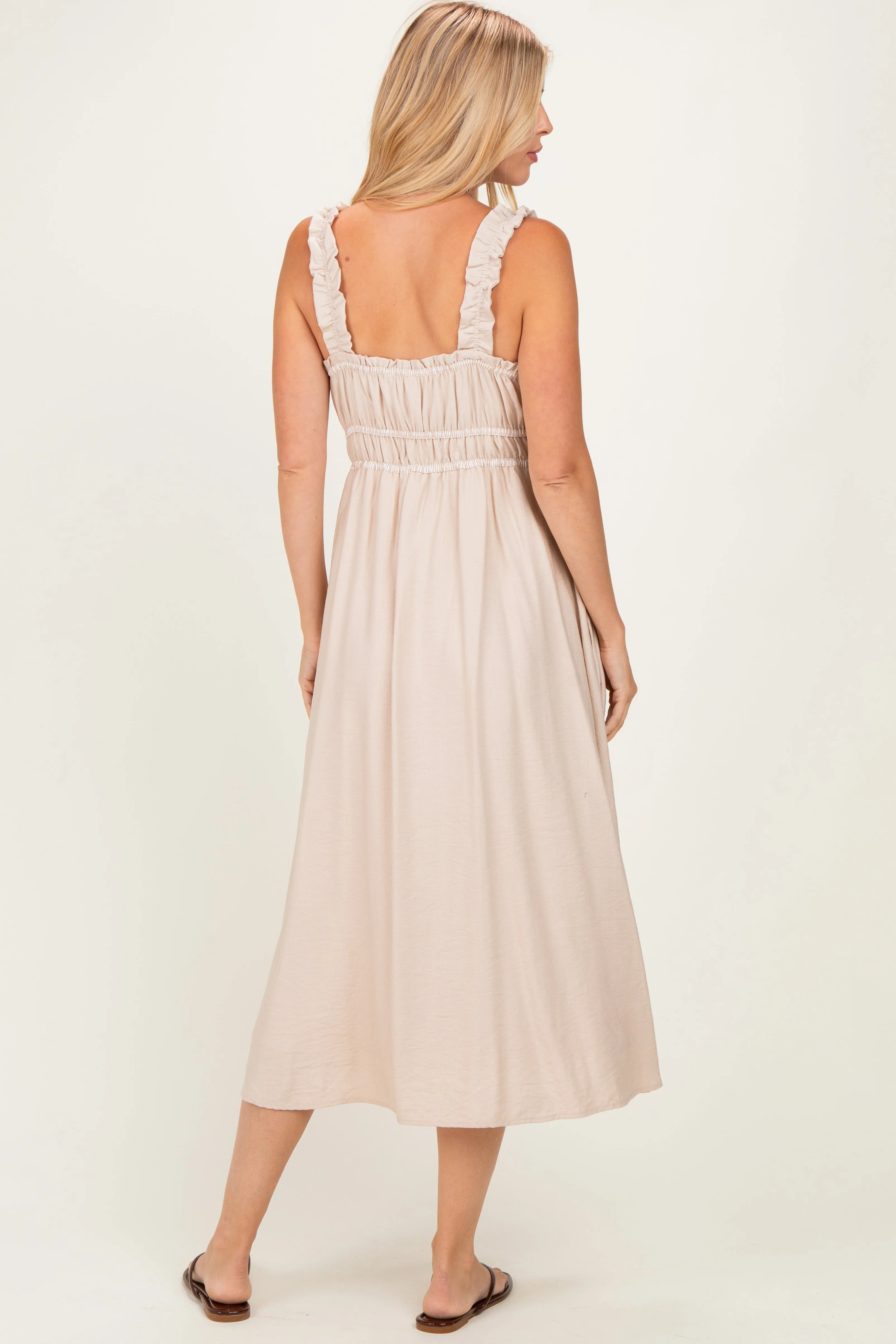 Khaki Front Tie Sleeveless Midi Dress sold by Pinkblush product image thumbnail 3