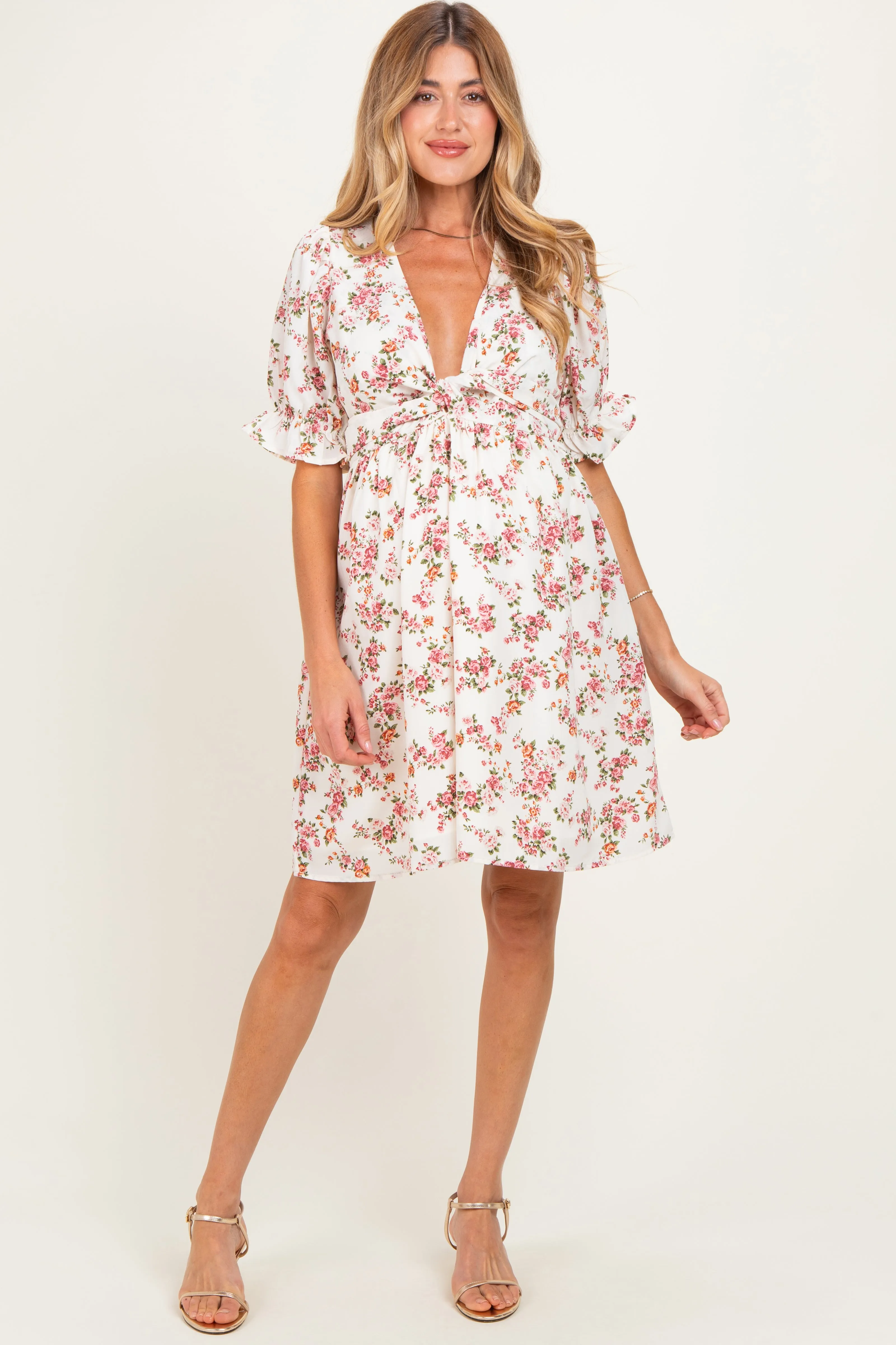 Ivory Rose Floral Maternity Wrap Dress sold by Pinkblush