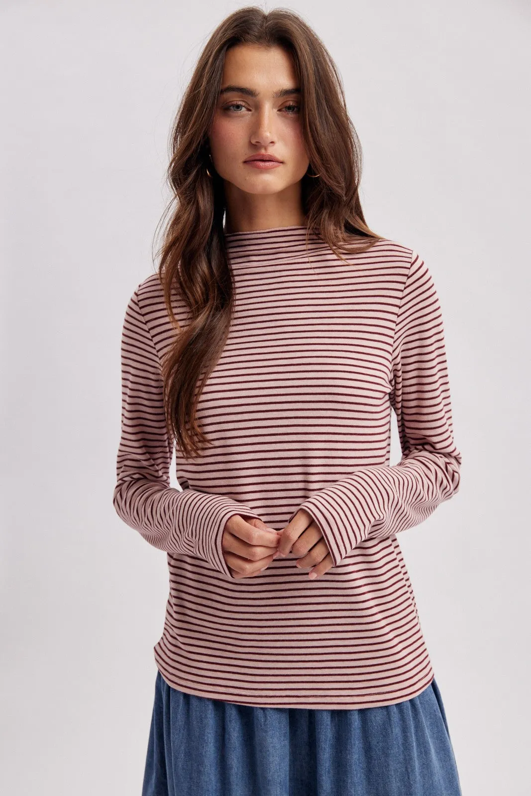 Mauve Striped Rolled Neck Top sold by Pinkblush