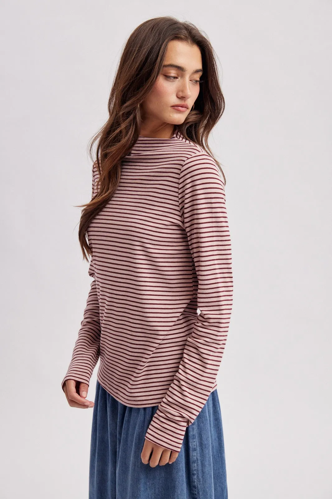 Mauve Striped Rolled Neck Top sold by Pinkblush product image thumbnail 2