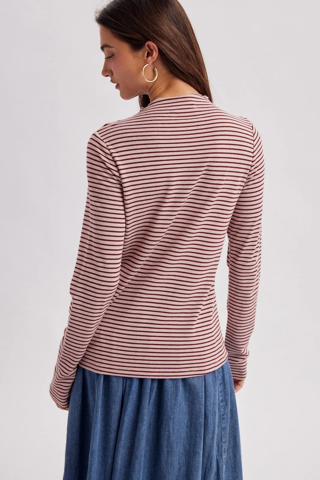 Mauve Striped Rolled Neck Top sold by Pinkblush product image thumbnail 3