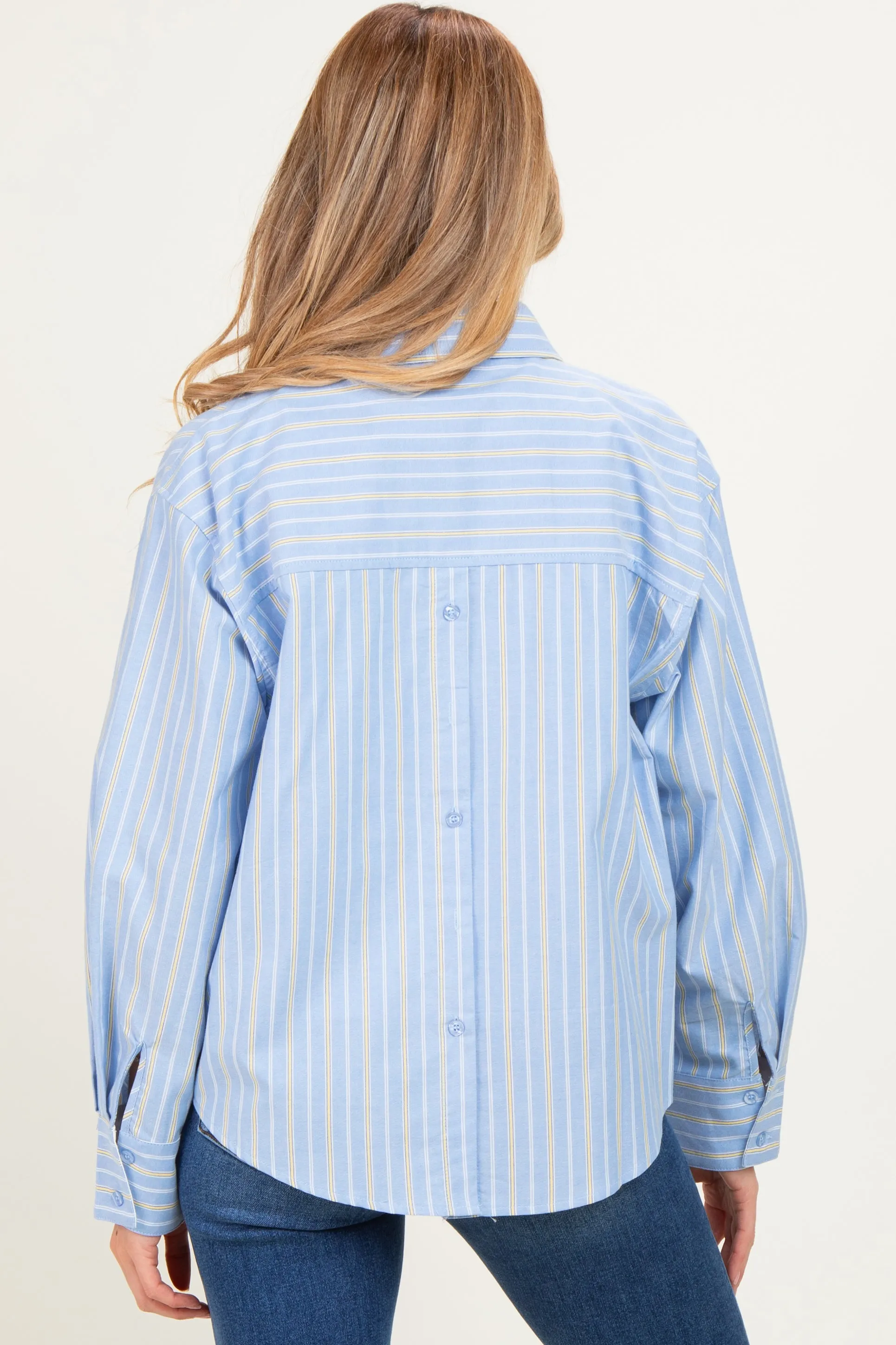 Blue Striped Long Sleeve Button Down Maternity Shirt sold by Pinkblush product image thumbnail 4