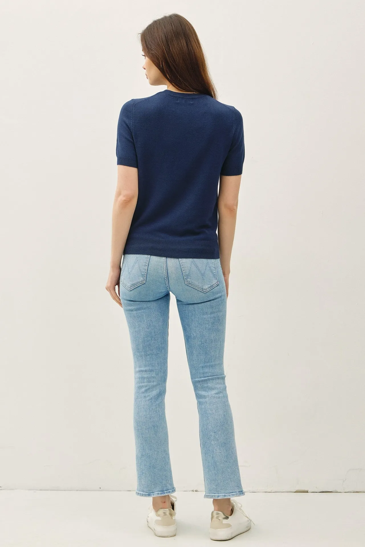 Navy Basic Short Sleeve Sweater Top sold by Pinkblush product image thumbnail 3