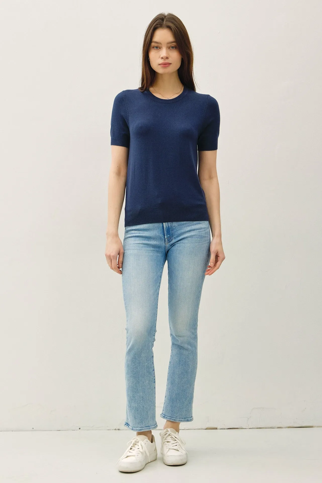 Navy Basic Short Sleeve Sweater Top sold by Pinkblush product image thumbnail 2
