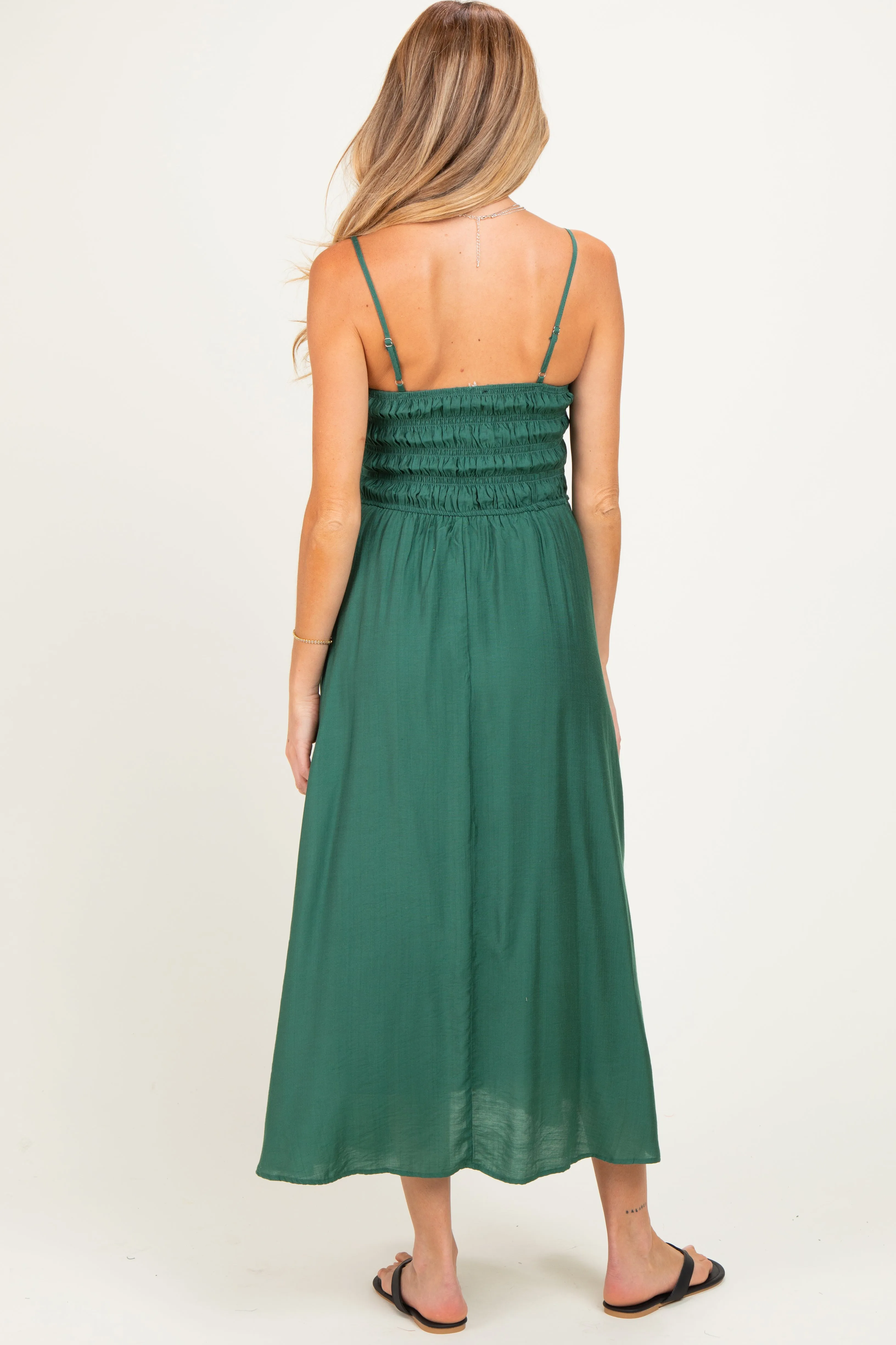 Kelly Green Smocked Thin Strap Maternity Midi Dress sold by Pinkblush product image thumbnail 3
