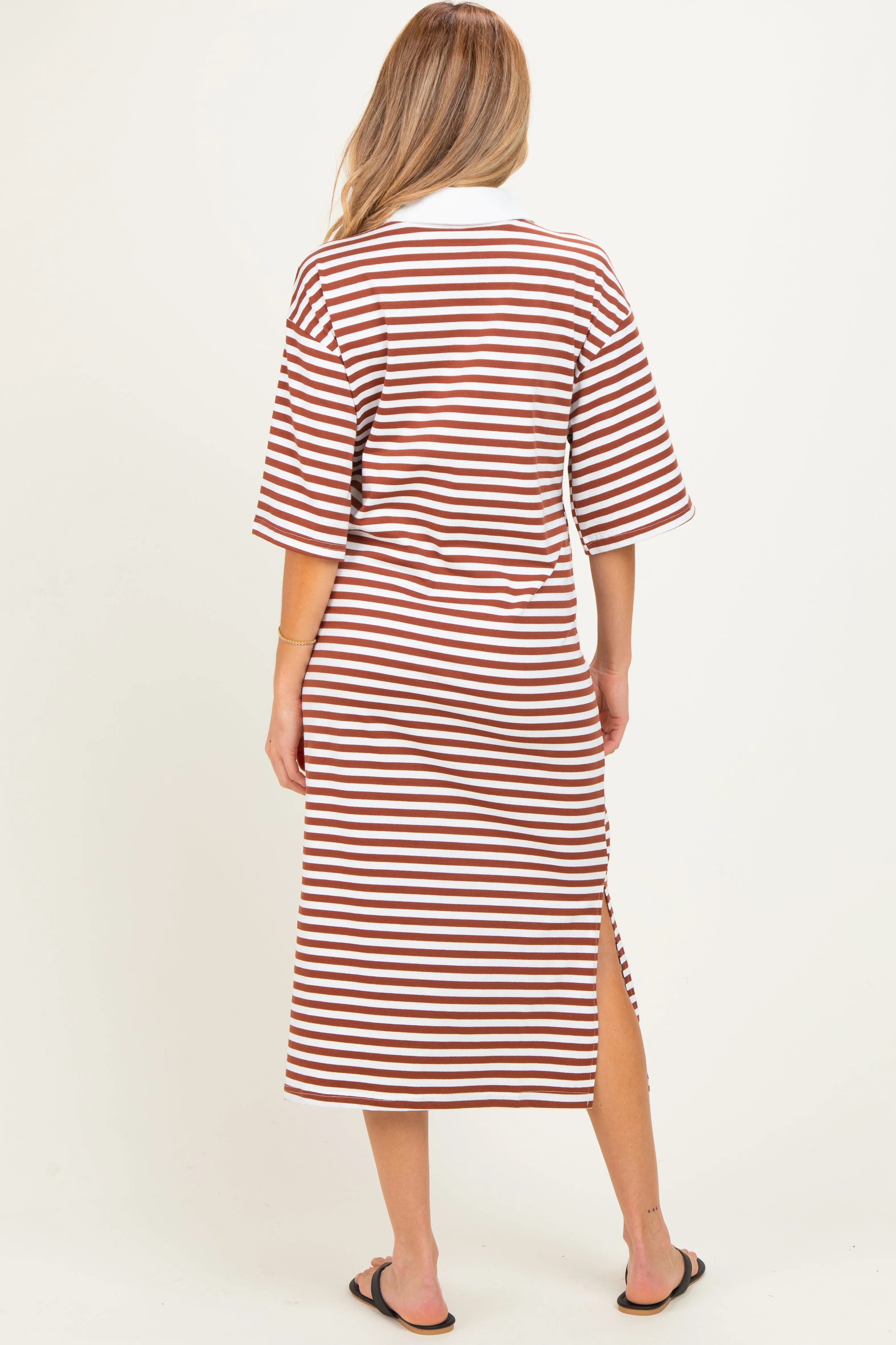 Brown Striped Oversized Maternity Polo Dress sold by Pinkblush product image thumbnail 3