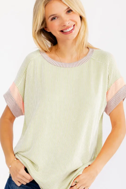 Mint Rib Color Block Short Sleeve Top made by Pinkblush