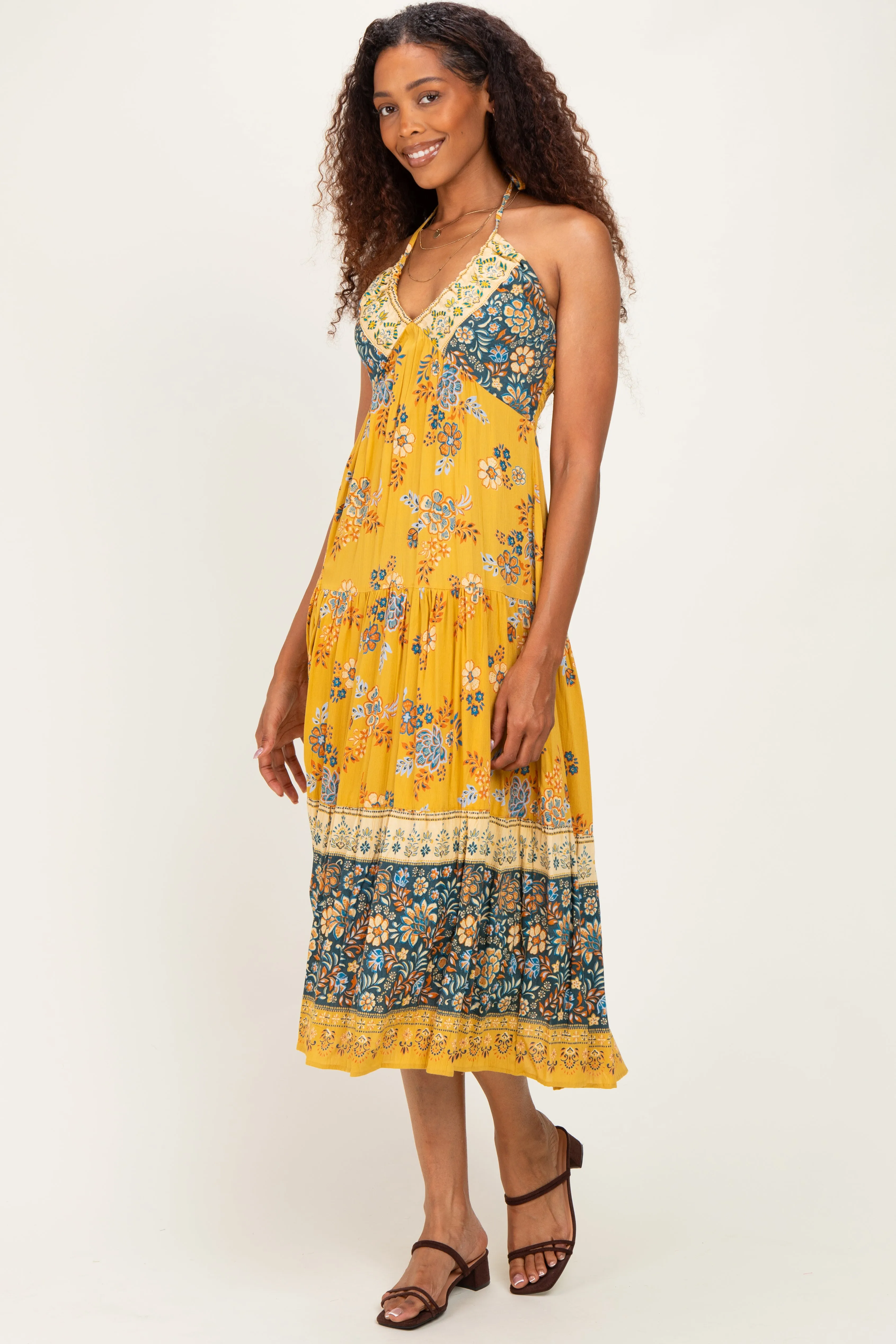 Yellow Mixed Print Halter Maxi Dress sold by Pinkblush product image thumbnail 2