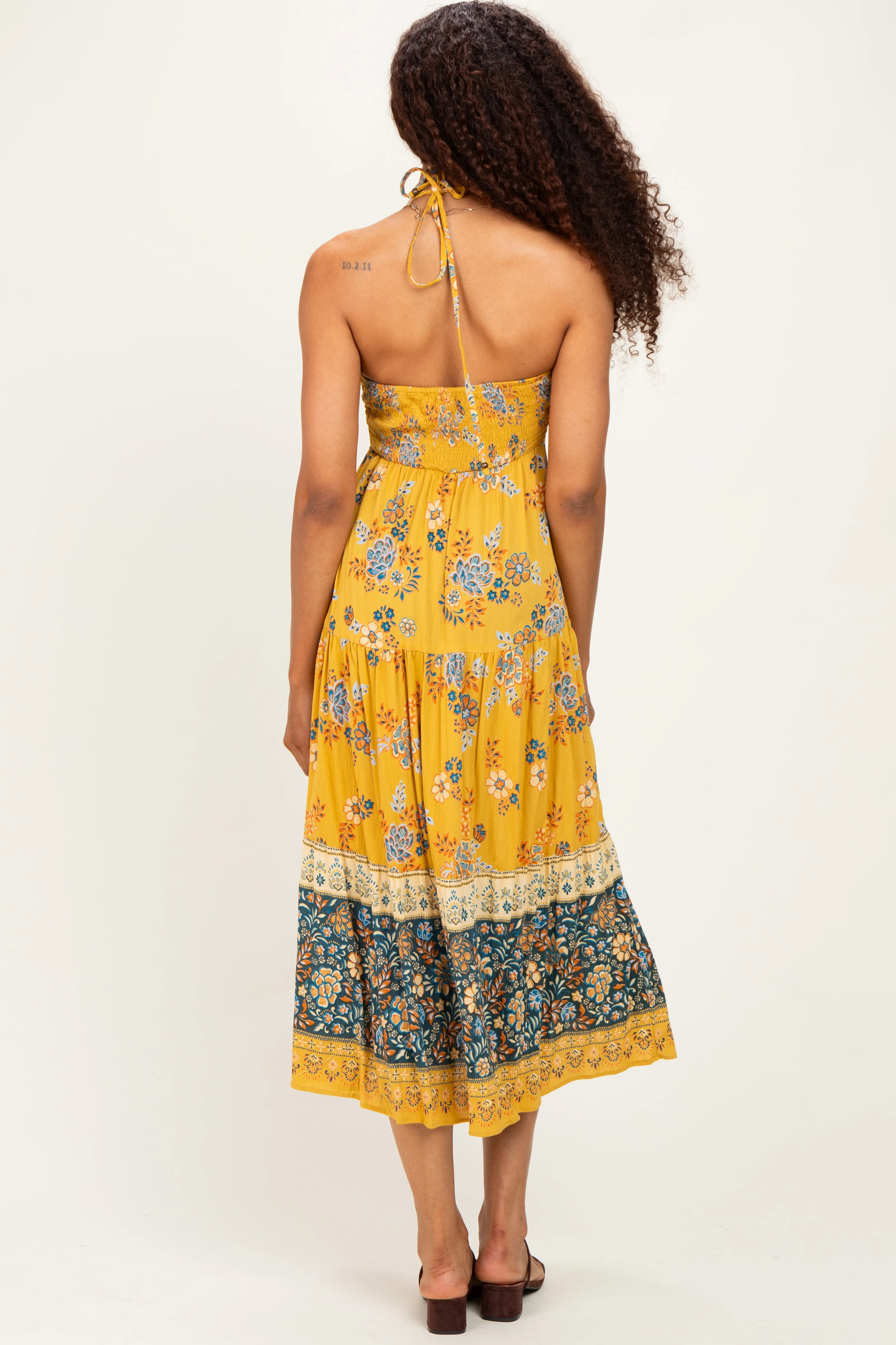 Yellow Mixed Print Halter Maxi Dress sold by Pinkblush product image thumbnail 3