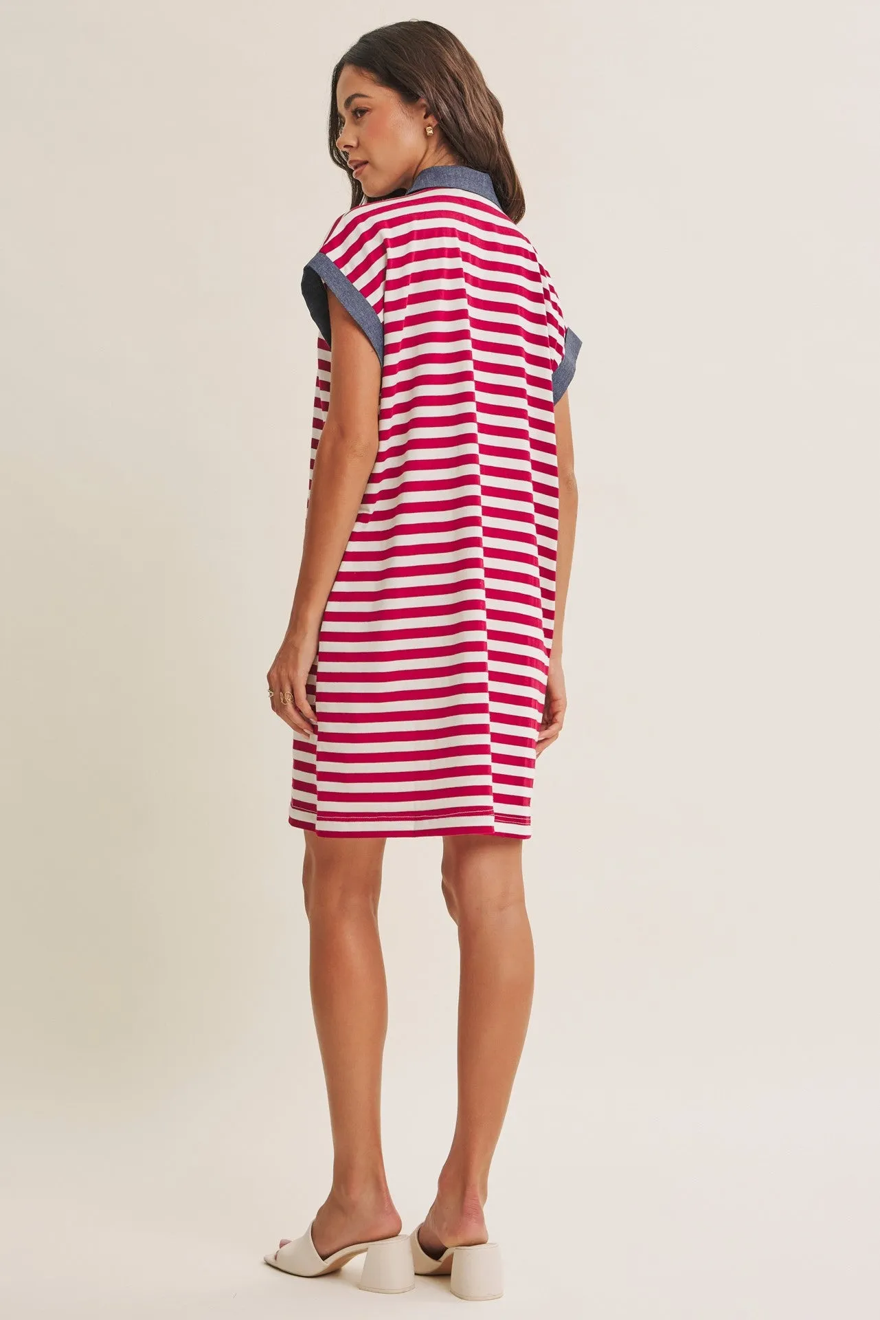 Burgundy/Cream Relaxed Fit Striped Polo Mini Dress sold by Pinkblush product image thumbnail 4