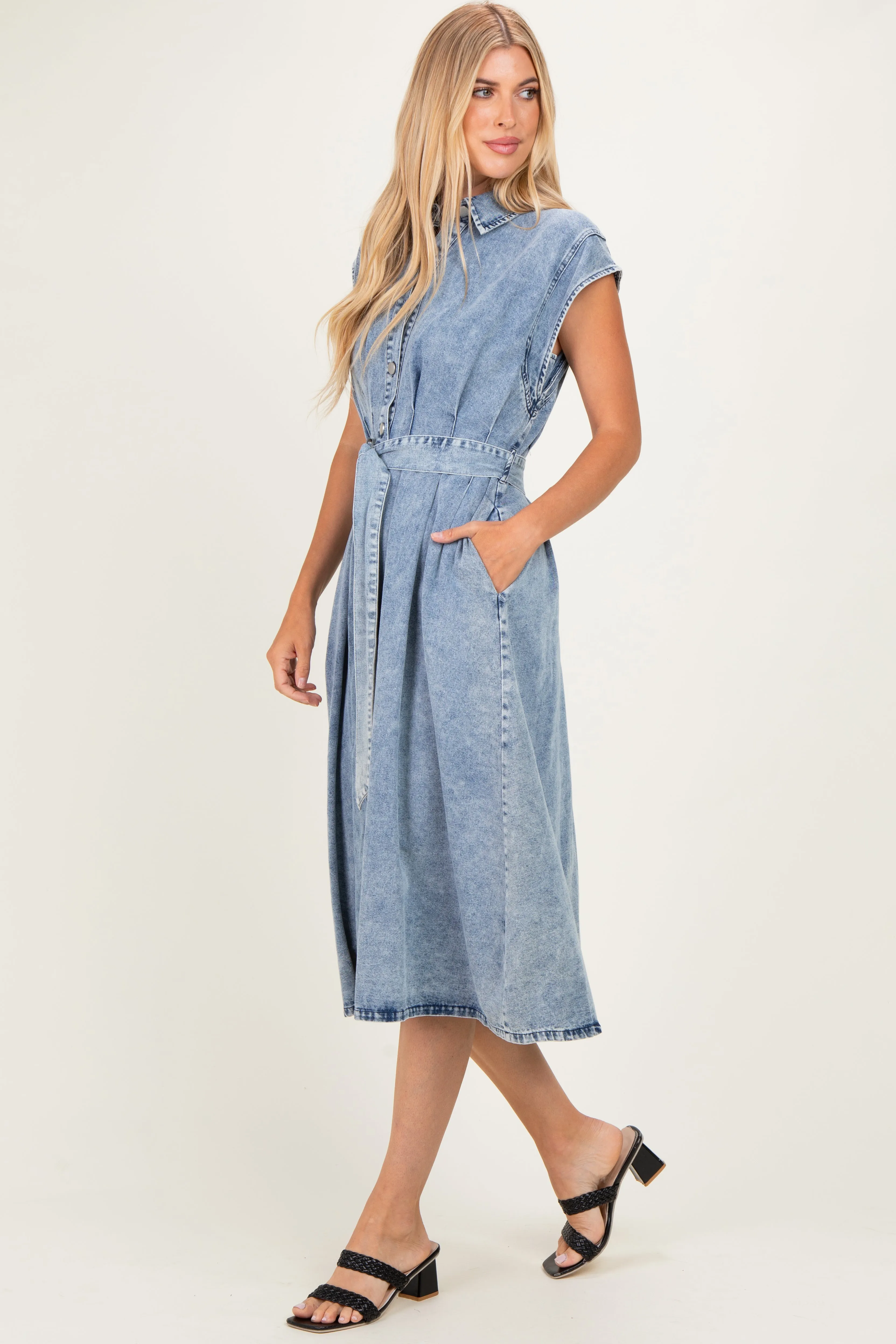 Denim Button Front Midi Dress sold by Pinkblush product image thumbnail 2