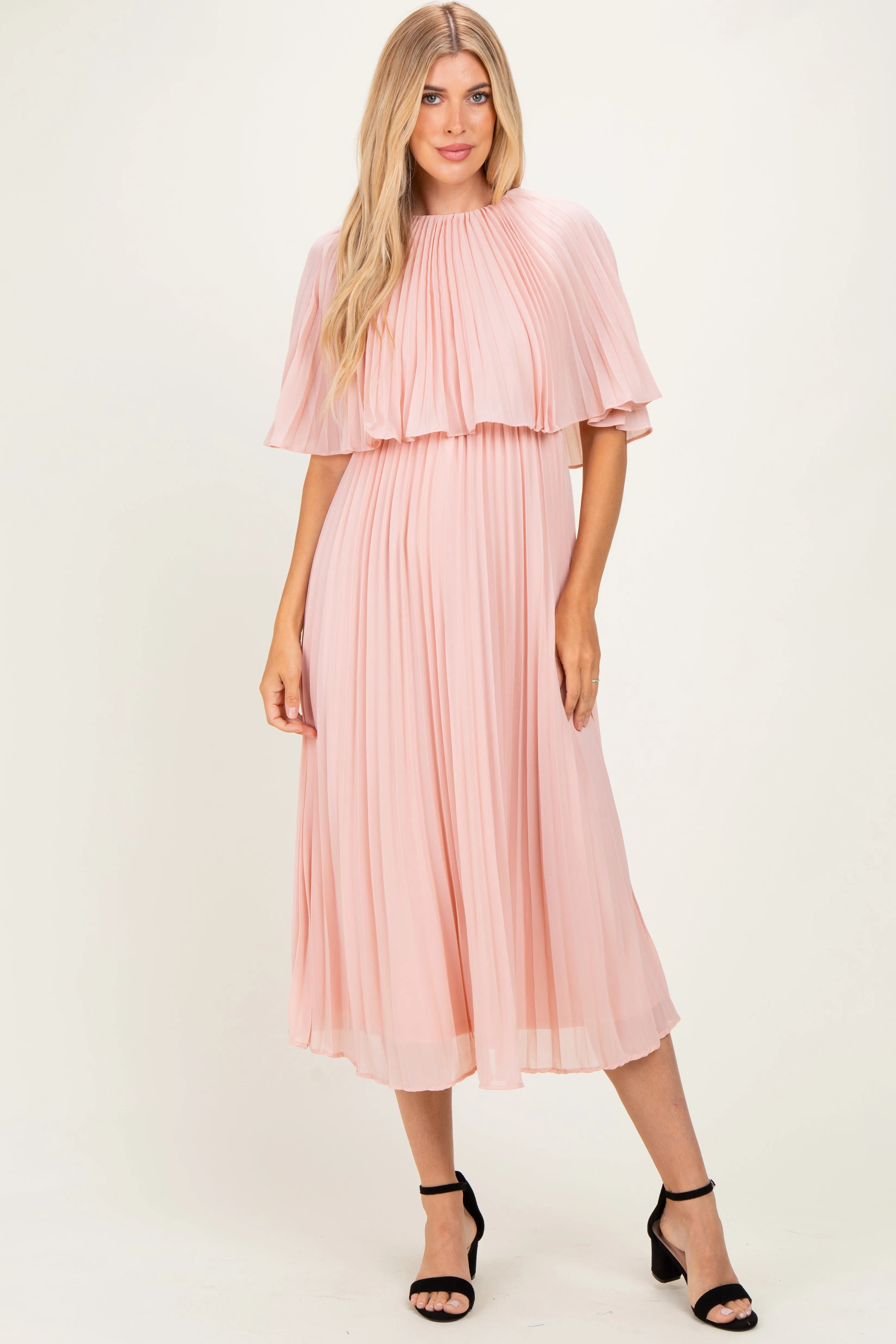 Blush Pleated Cape Midi Dress sold by Pinkblush