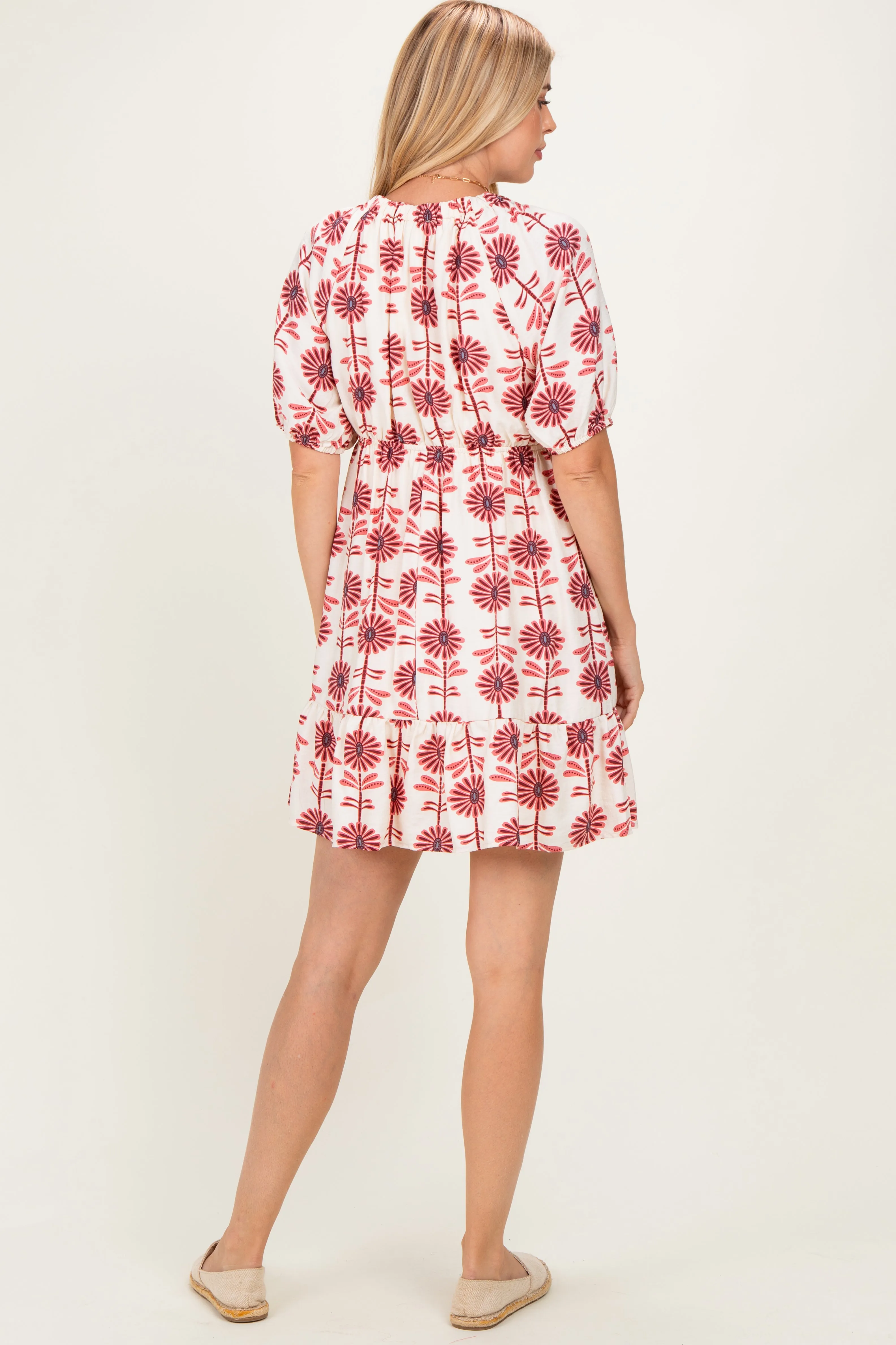 Rose Floral V Neck Puff Sleeve Ruffle Mini Dress sold by Pinkblush product image thumbnail 4
