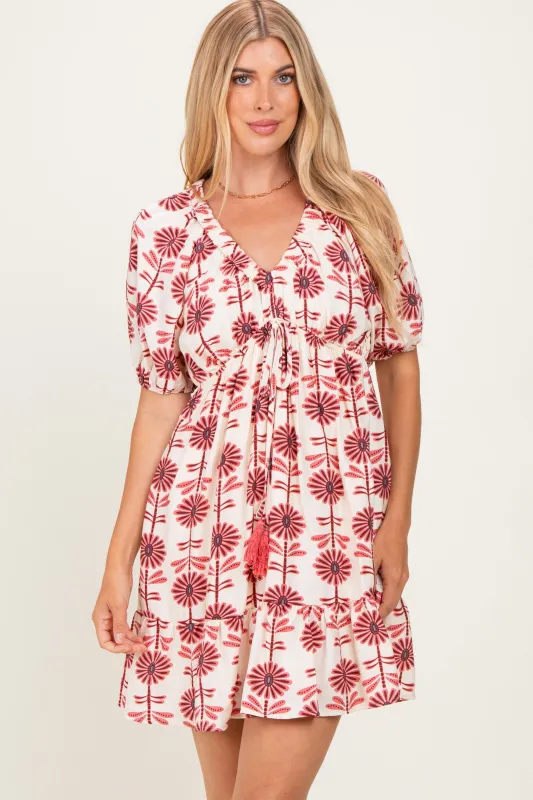 Rose Floral V Neck Puff Sleeve Ruffle Mini Dress made by Hem & Thread