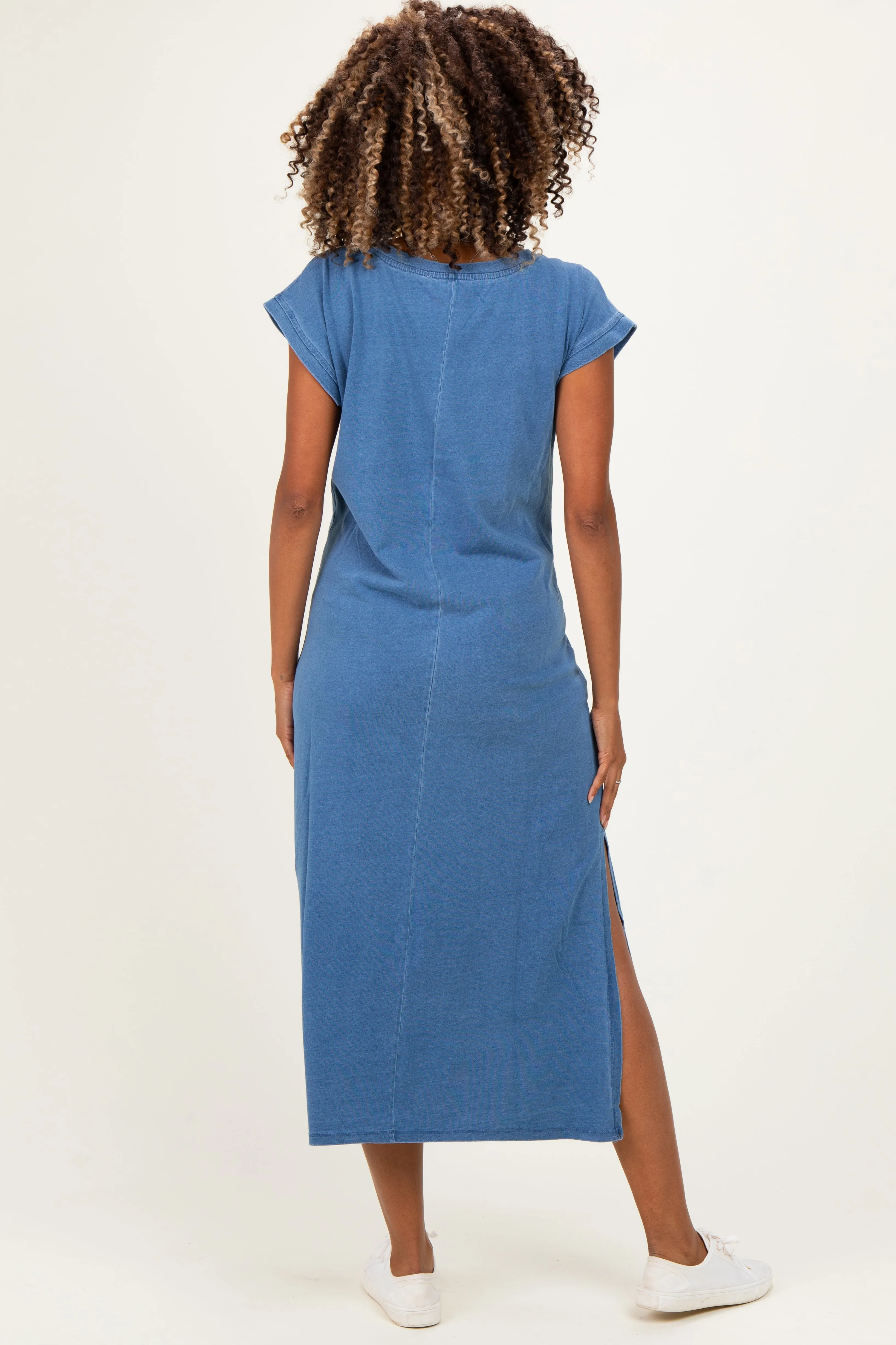 Blue Side Slit Maternity Midi T-Shirt Dress sold by Pinkblush product image thumbnail 3