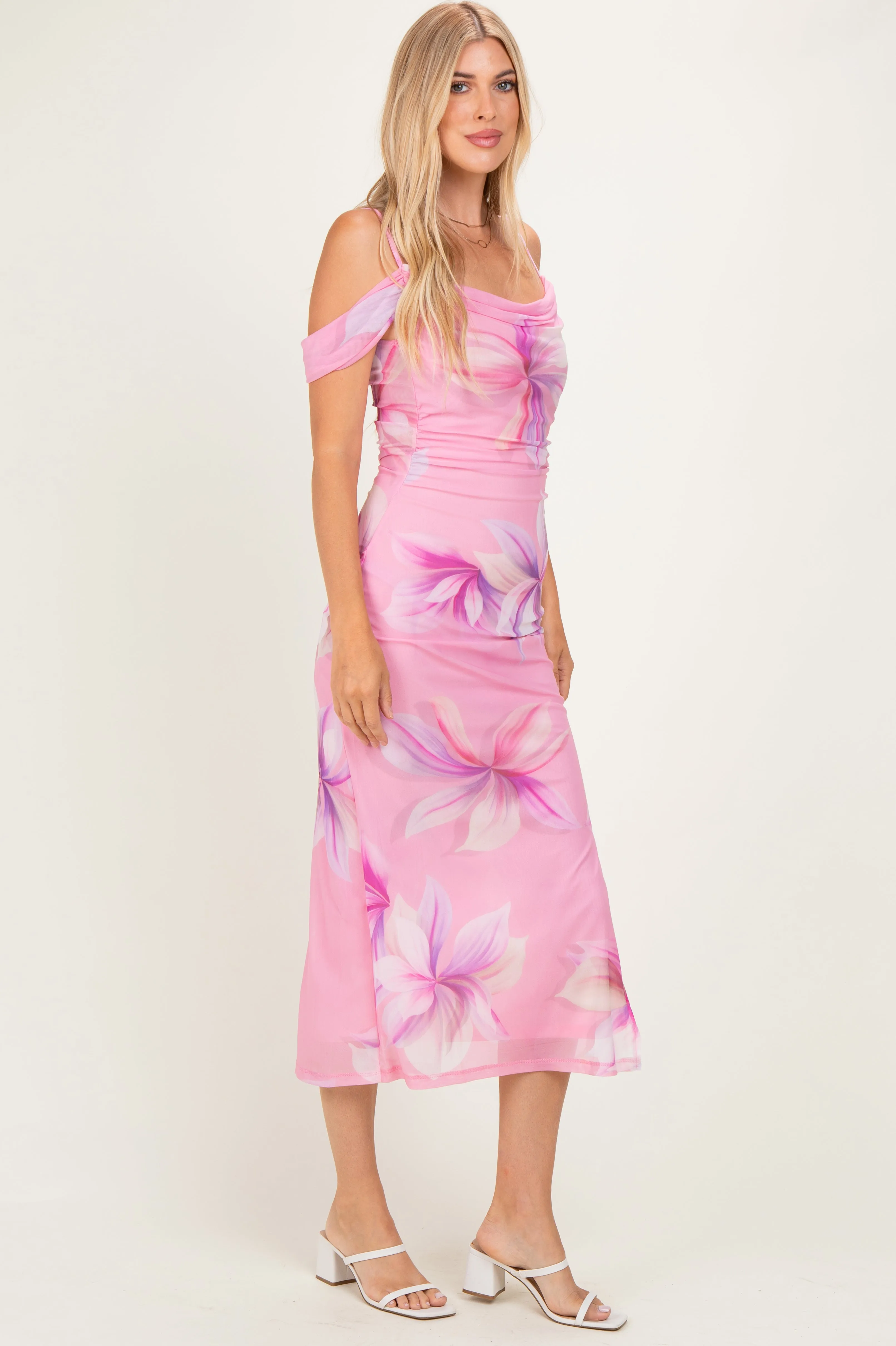 Pink Multi Off-Shoulder Mesh Side Slit Dress sold by Pinkblush product image thumbnail 2