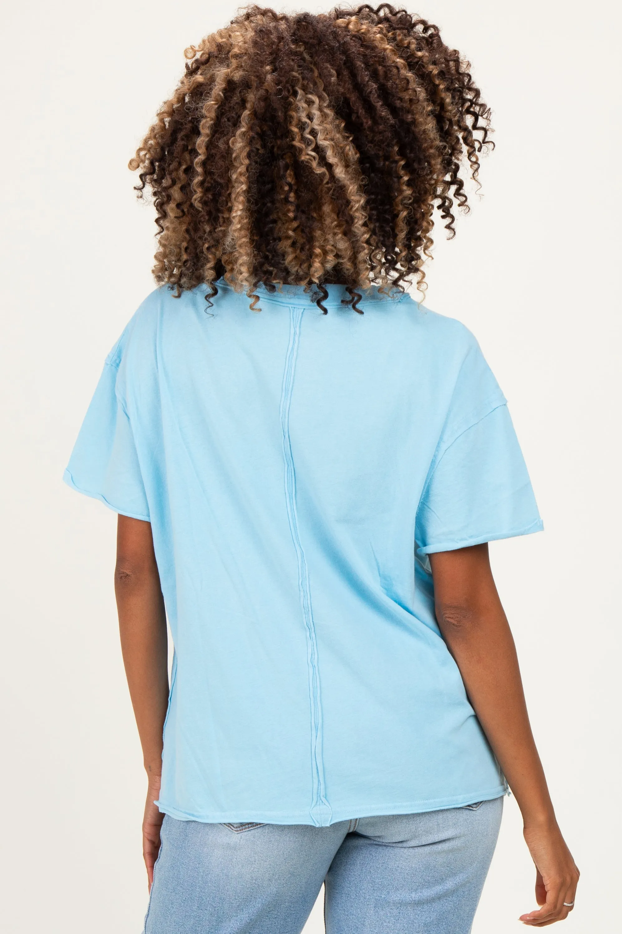Light Blue Washed V-Neck Oversized Maternity Tee sold by Pinkblush product image thumbnail 3