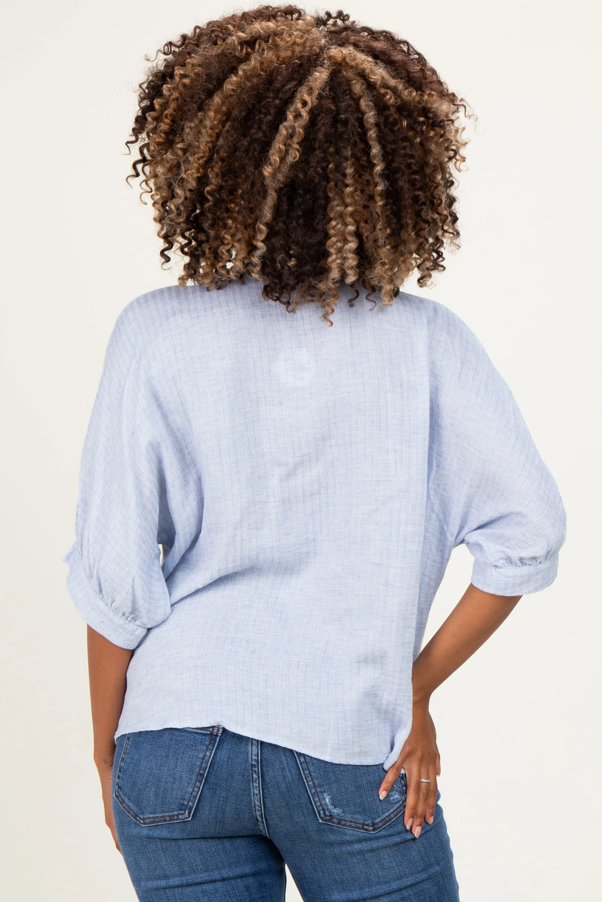 Light Blue Button Down 3/4 Sleeve Maternity Blouse sold by Pinkblush product image thumbnail 4