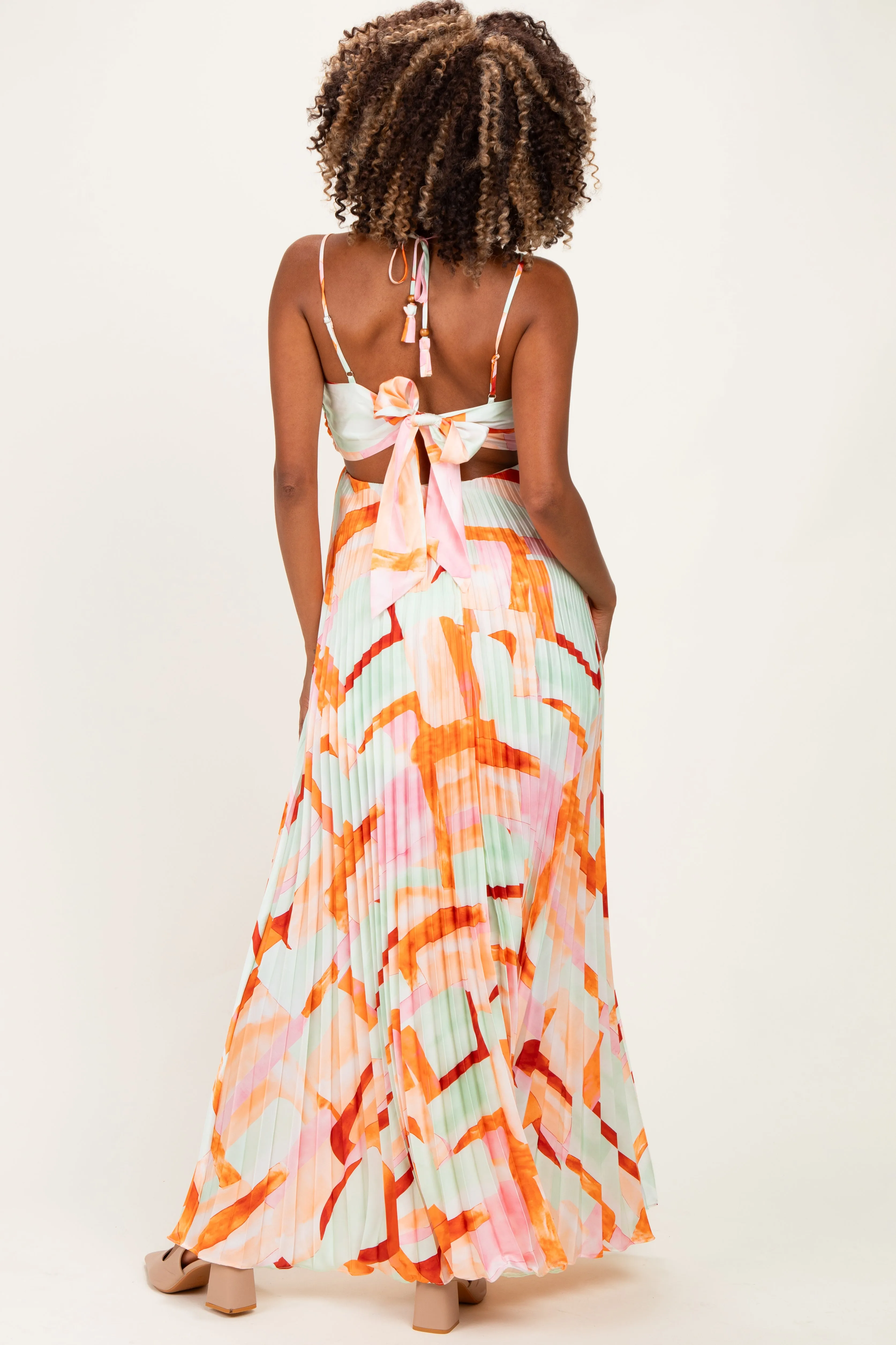 Multicolor Pleated Halter Cutout Maternity Maxi Dress sold by Pinkblush product image thumbnail 4