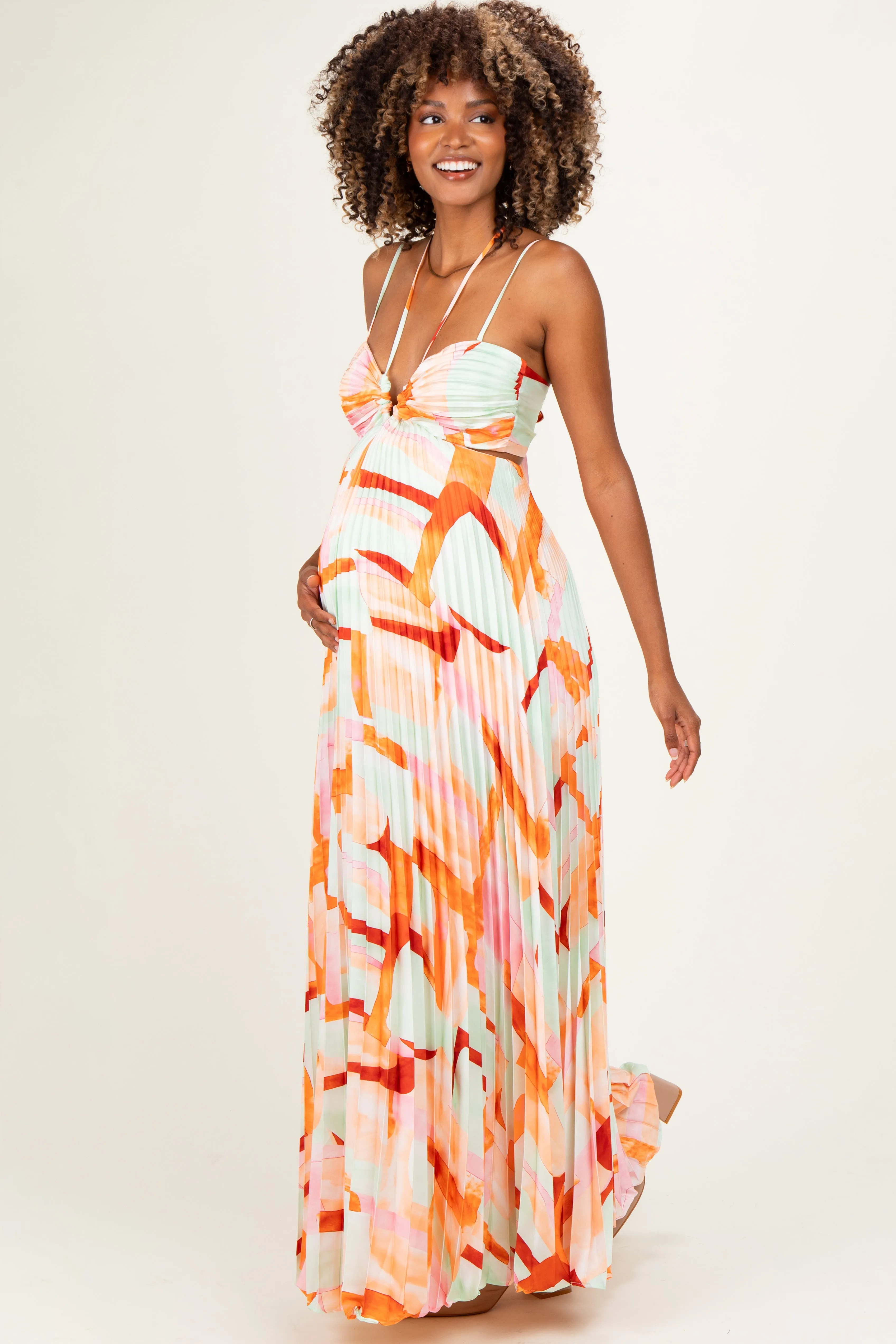 Multicolor Pleated Halter Cutout Maternity Maxi Dress sold by Pinkblush product image thumbnail 2