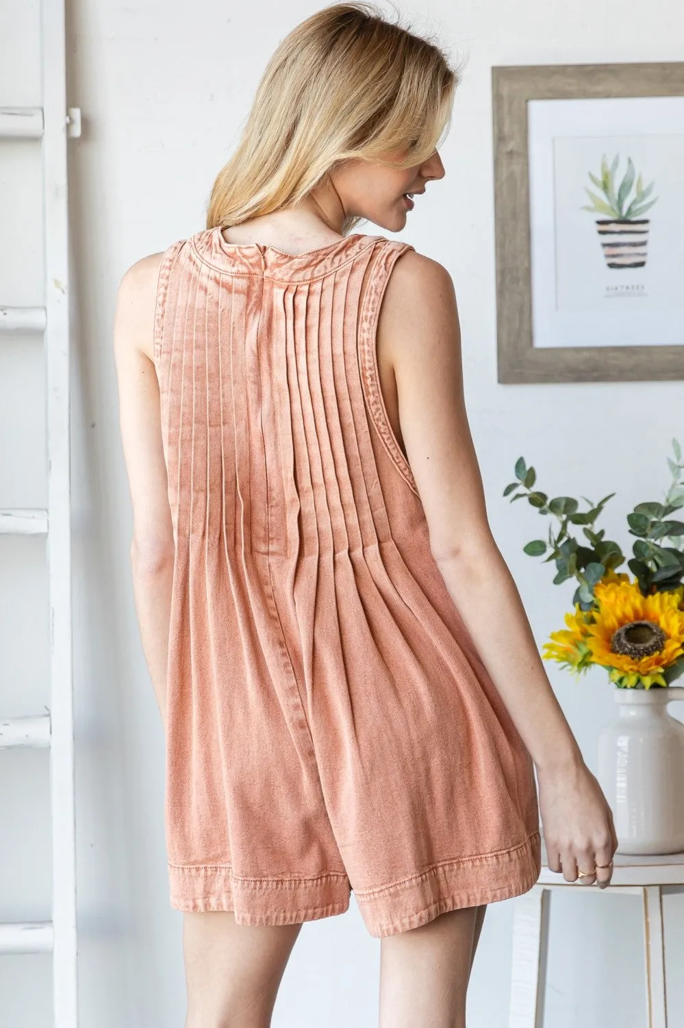 Brick Deep V-Neck Pleated Front Tie Sleeveless Romper sold by Pinkblush product image thumbnail 3