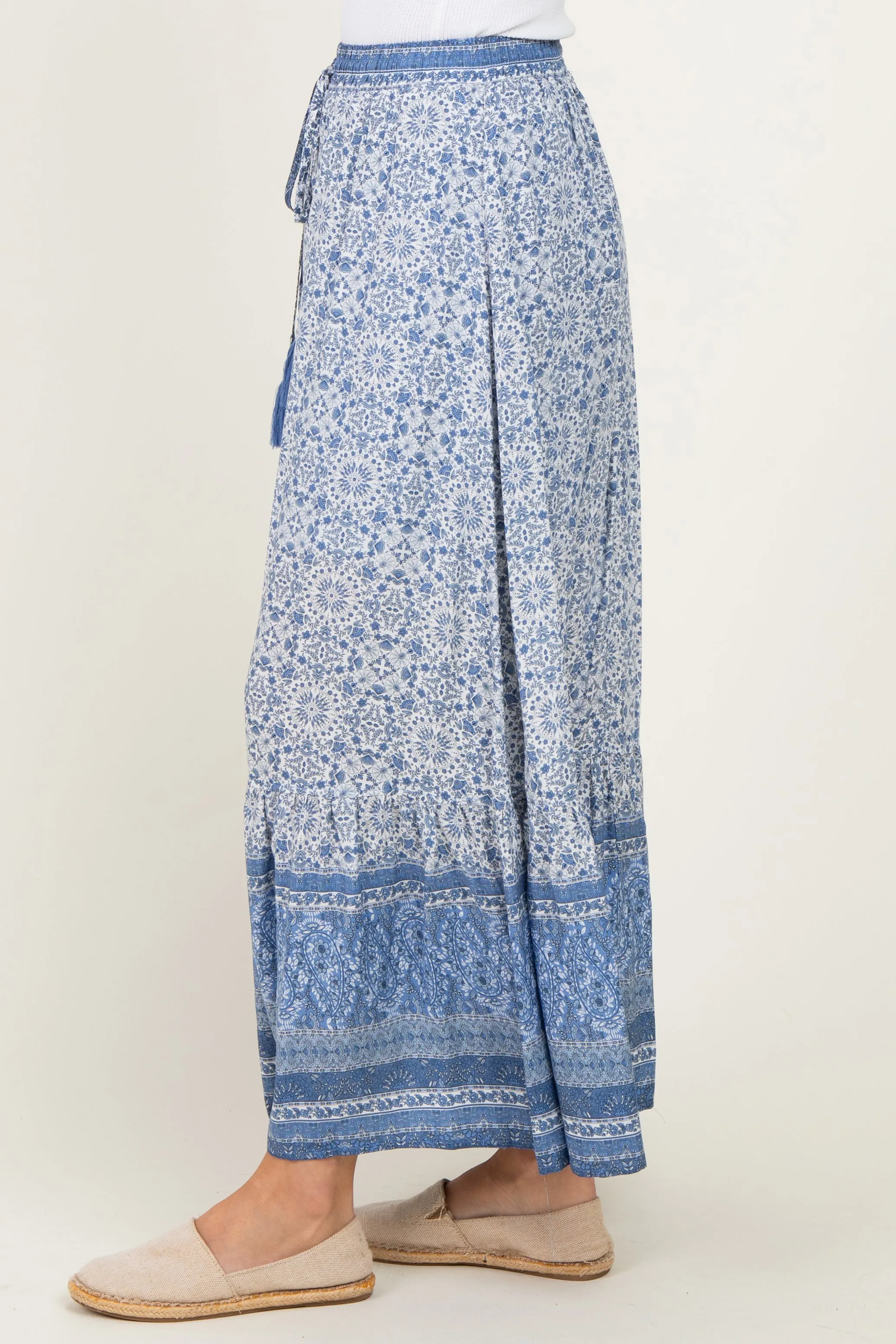 Blue Boho Print Drawstring Smocked Waist Maxi Skirt sold by Pinkblush product image thumbnail 3