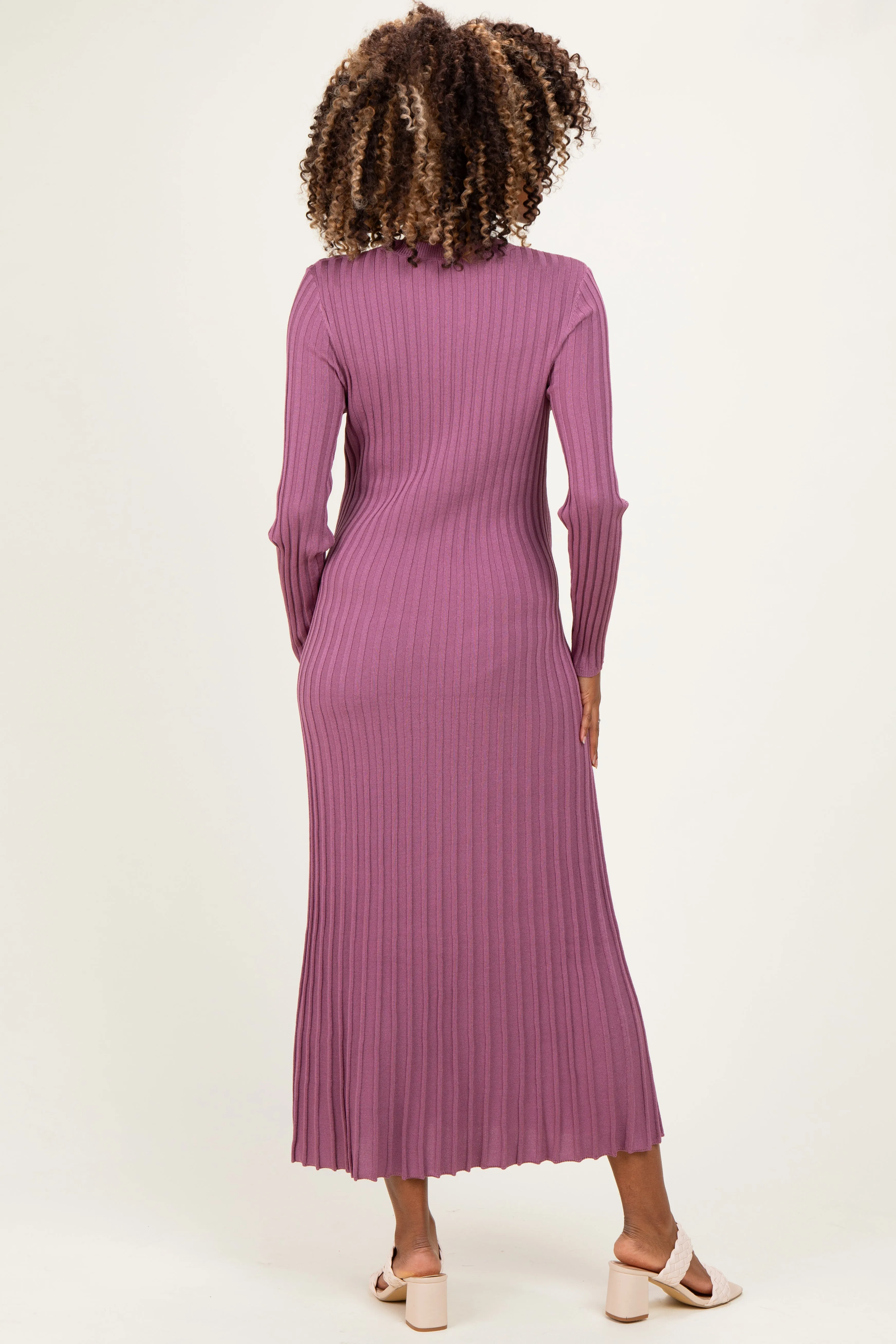 Mauve Ribbed Long Sleeve Maternity Sweater Midi Dress sold by Pinkblush product image thumbnail 3