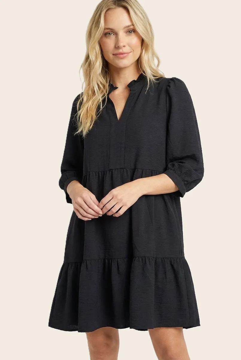 Black Ruffle Split Neck Tiered Dress sold by Pinkblush product image thumbnail 2