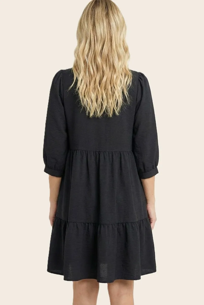 Black Ruffle Split Neck Tiered Dress sold by Pinkblush product image thumbnail 3