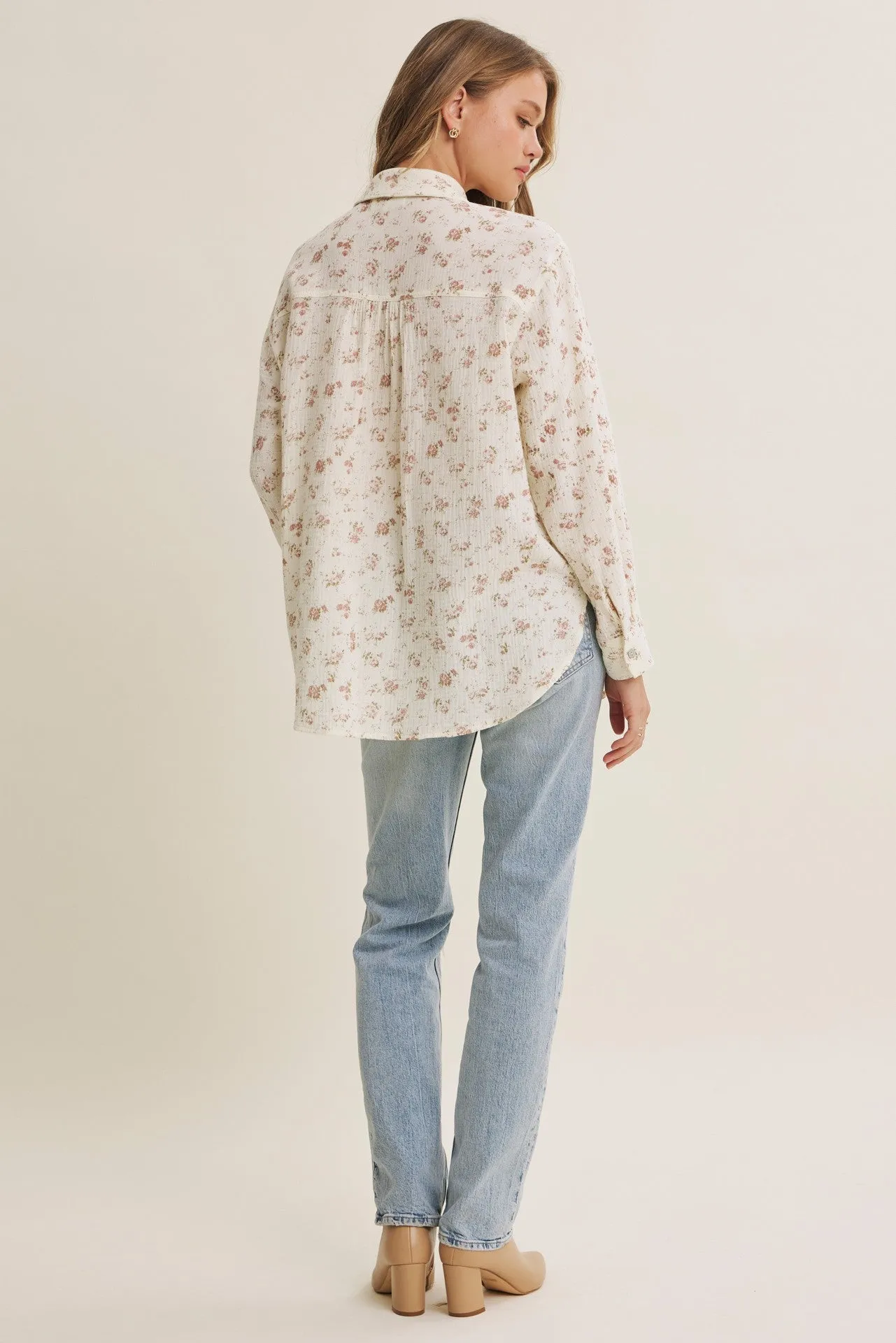 Mauve Floral Cotton Gauze Oversized Button-Down Shirt sold by Pinkblush product image thumbnail 5