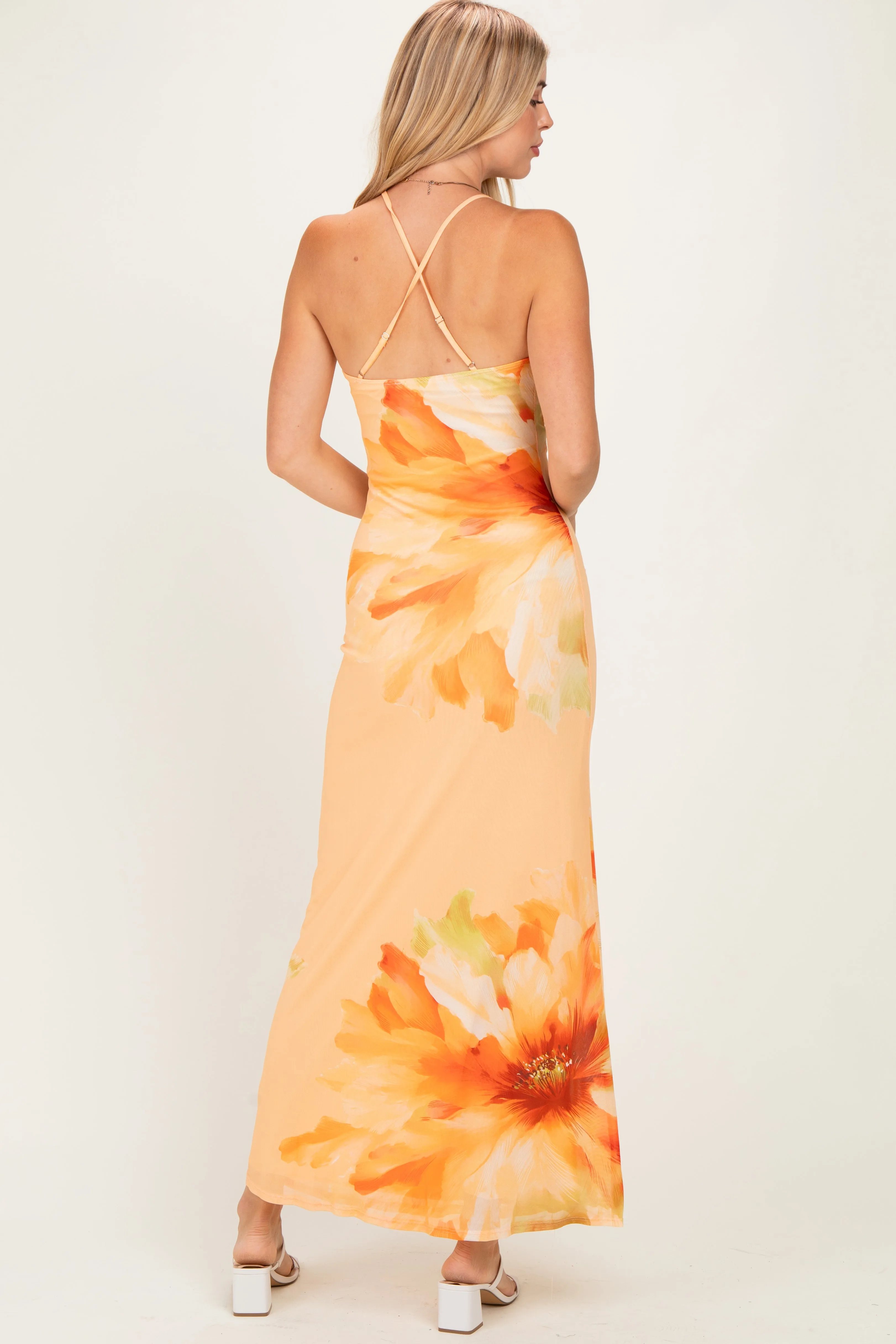 Peach Floral Deep V-Neck Maxi Dress sold by Pinkblush product image thumbnail 2