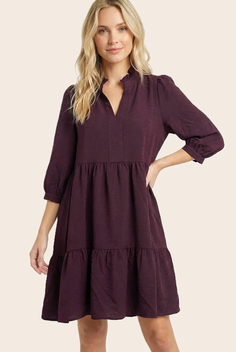 Eggplant Ruffle Split Neck Tiered Dress sold by Pinkblush product image thumbnail 2