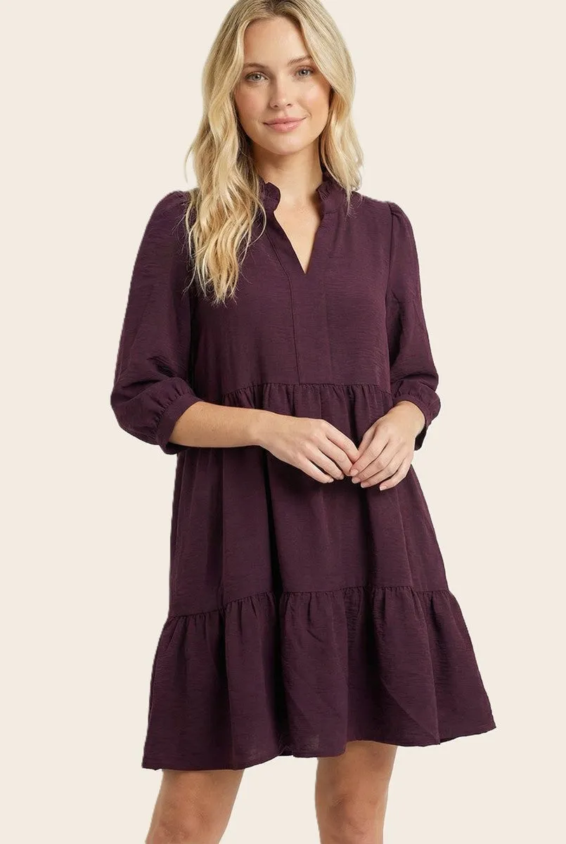 Eggplant Ruffle Split Neck Tiered Dress sold by Pinkblush product image thumbnail 3