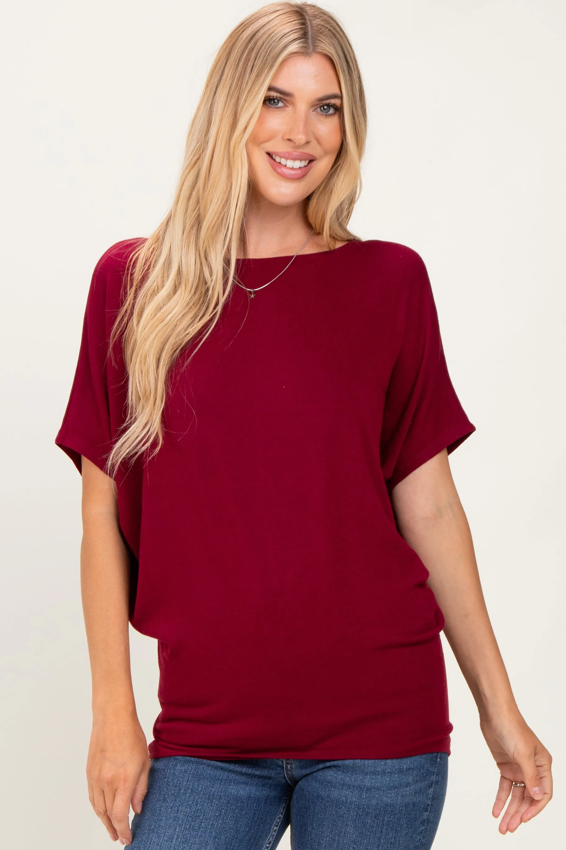 Cabernet Dolman Sleeve Boat Neck Top sold by Pinkblush