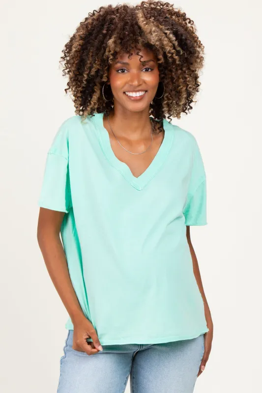 Mint Washed V-Neck Oversized Maternity Tee made by HYFVE