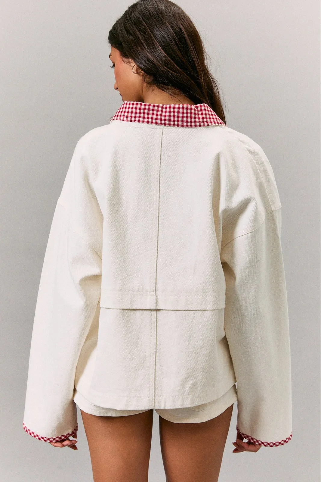 White Red Plaid Contrast Jacket sold by Pinkblush product image thumbnail 4