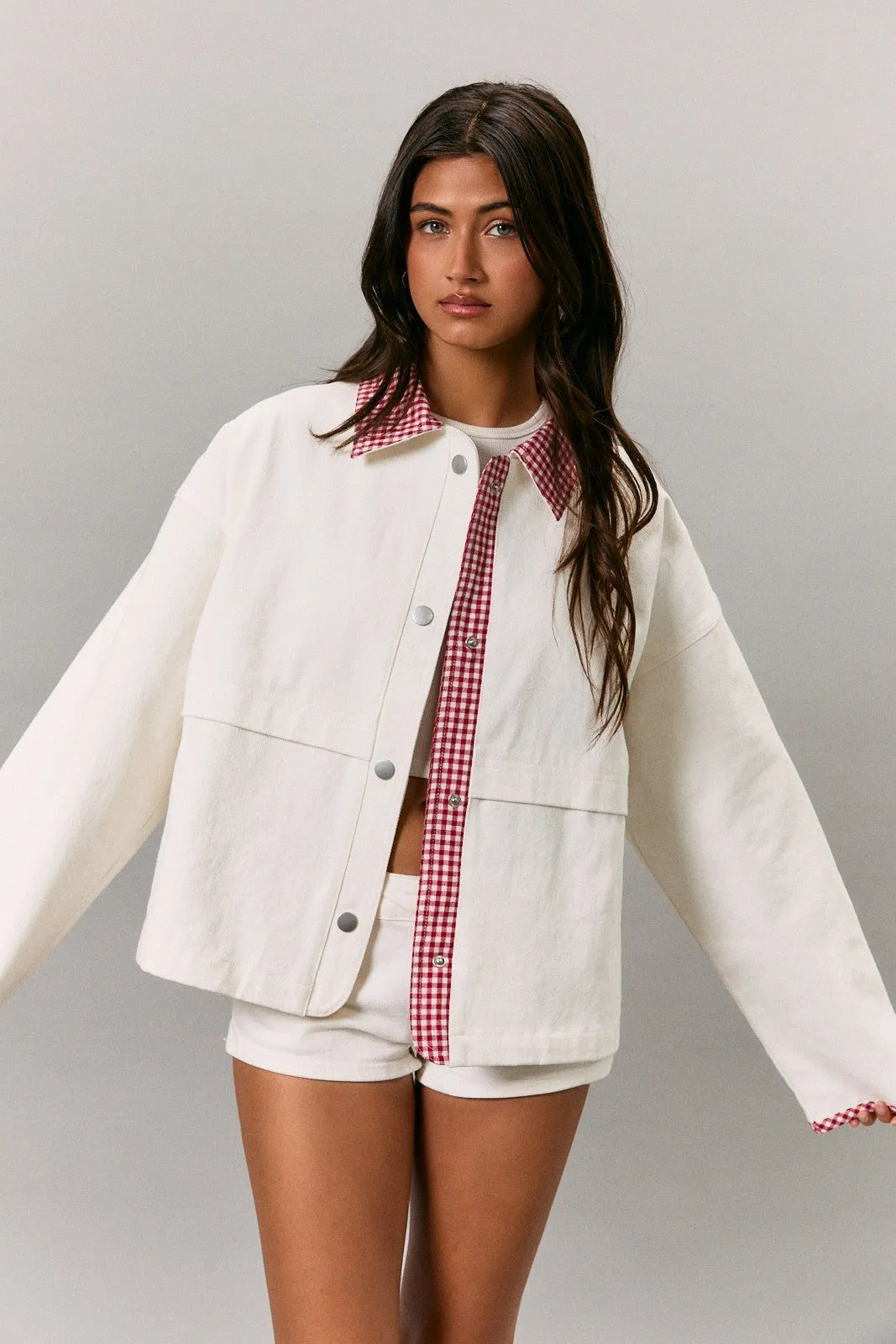 White Red Plaid Contrast Jacket sold by Pinkblush product image thumbnail 2