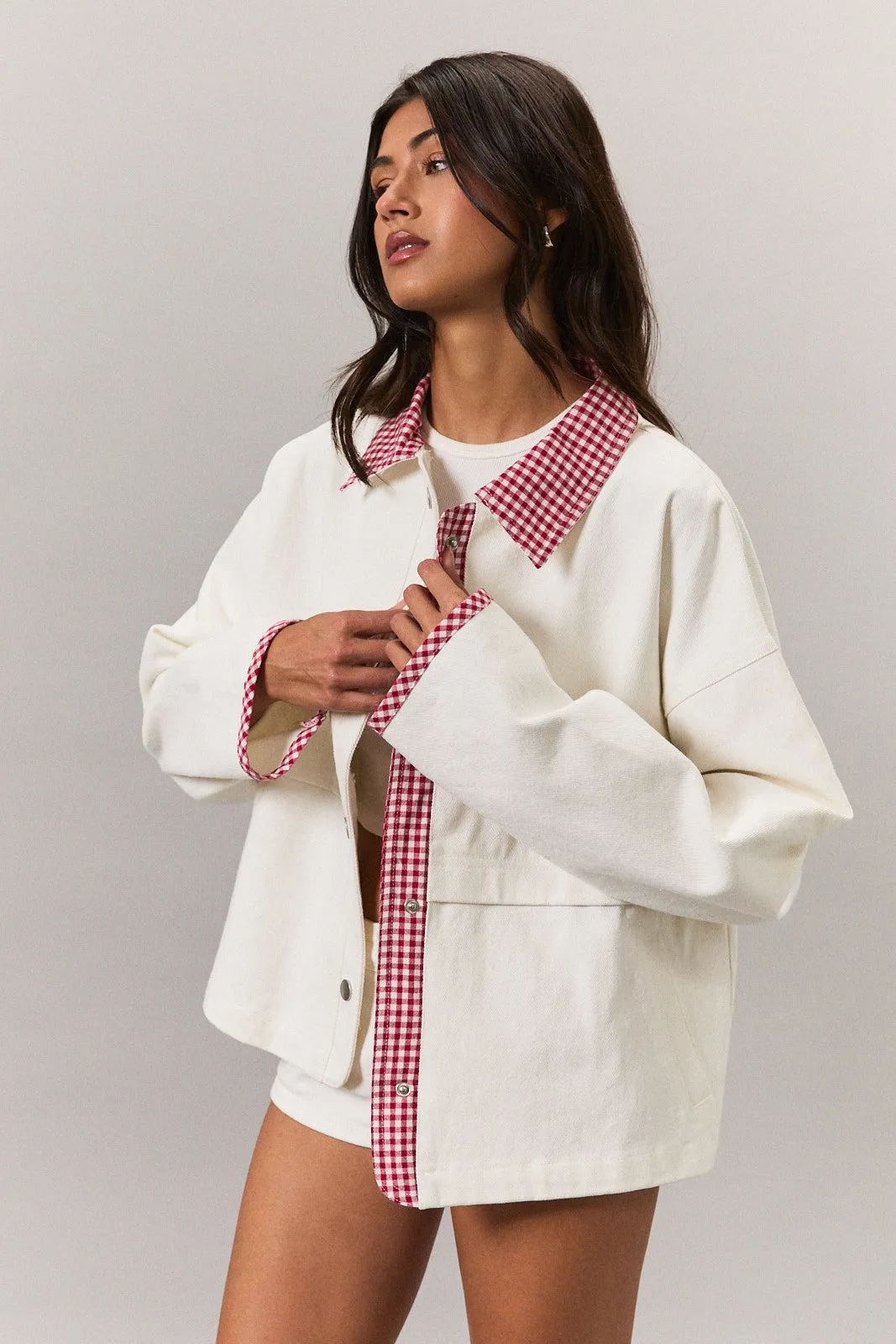 White Red Plaid Contrast Jacket sold by Pinkblush product image thumbnail 3