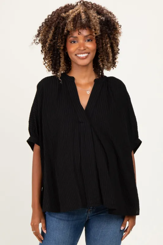 Black Textured Stripe Oversized Maternity Blouse made by Pinkblush