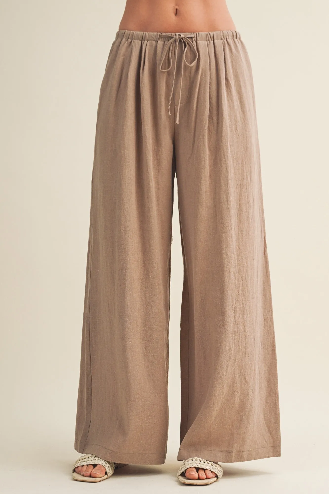 Mocha Drawstring Wide Leg Pants sold by Pinkblush product image thumbnail 2