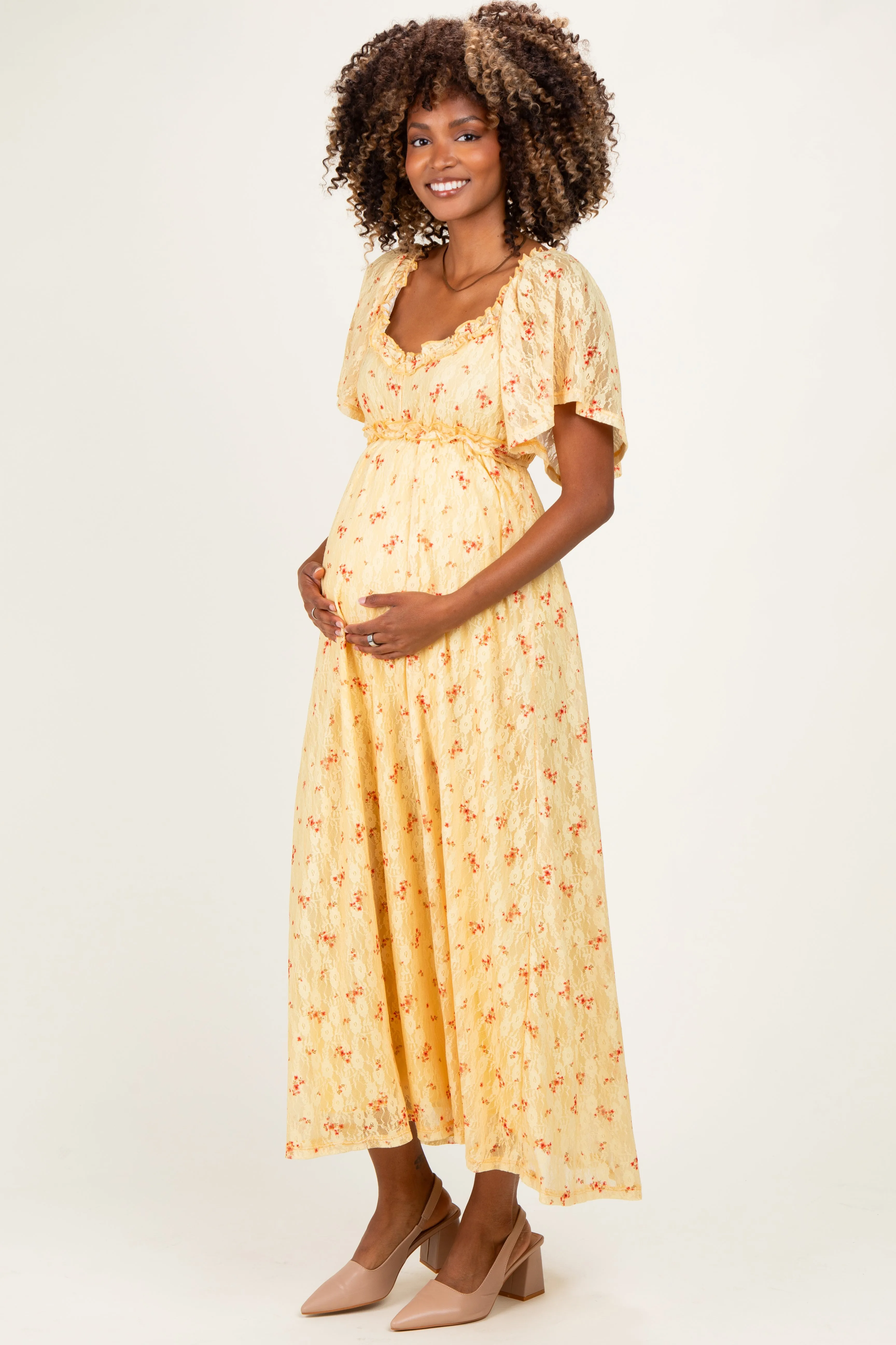 Yellow Floral Lace Maternity Maxi Dress sold by Pinkblush product image thumbnail 2