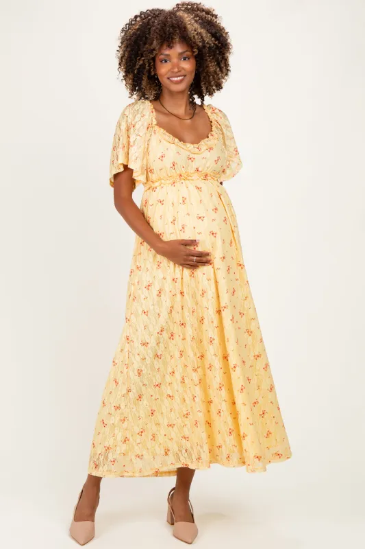 Yellow Floral Lace Maternity Maxi Dress made by Pinkblush