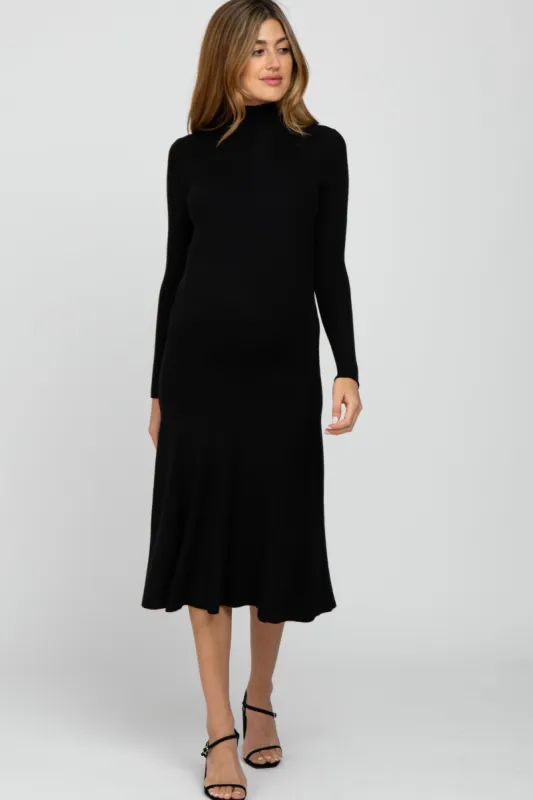 Black Mock Neck Flared Maternity Midi Dress sold by Pinkblush
