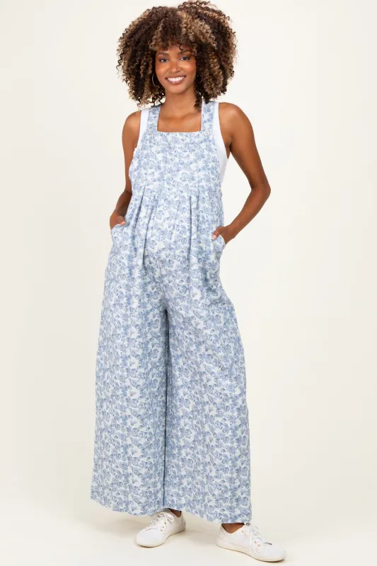Denim Floral Twill Maternity Overalls made by BiBi