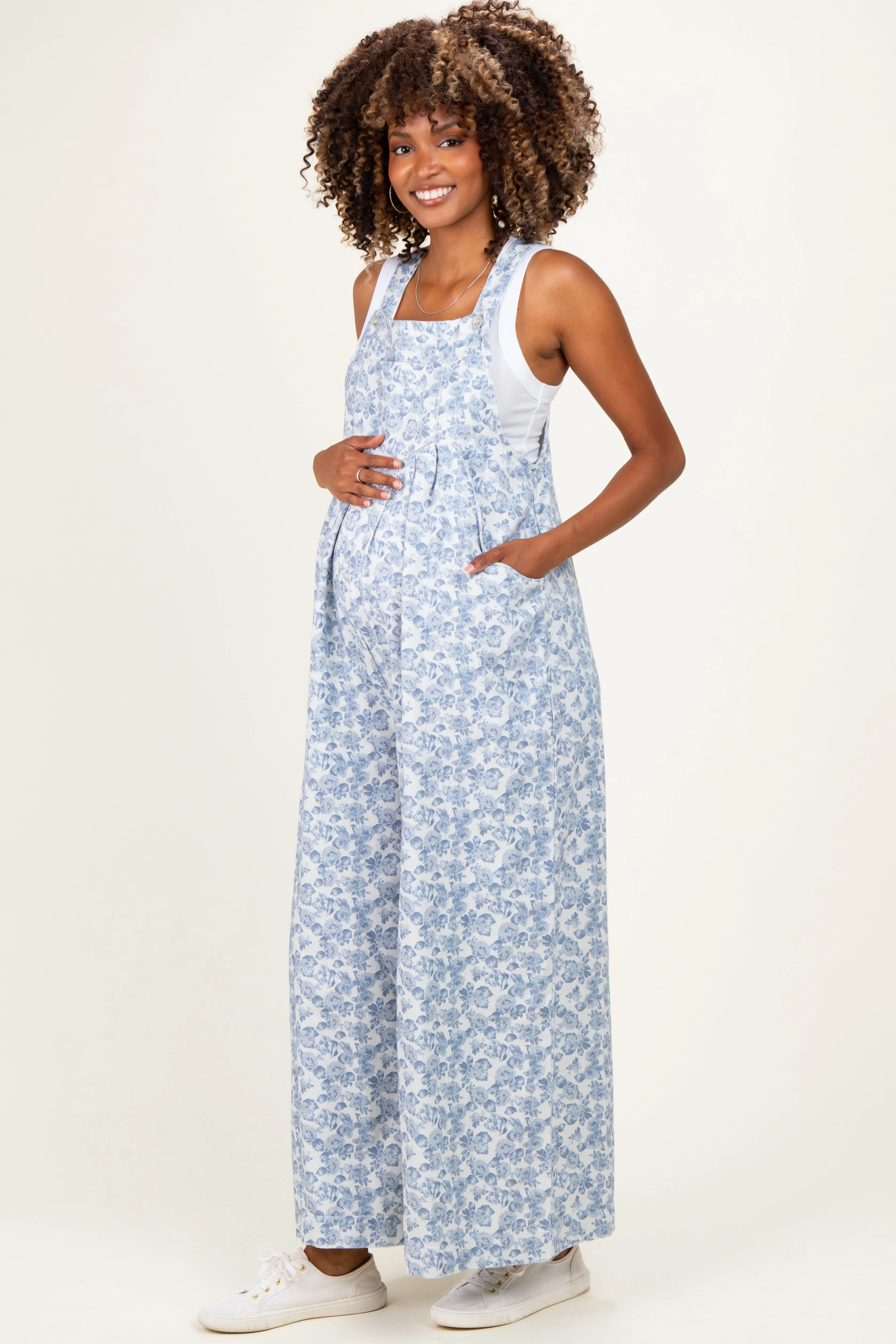 Denim Floral Twill Maternity Overalls sold by Pinkblush product image thumbnail 2