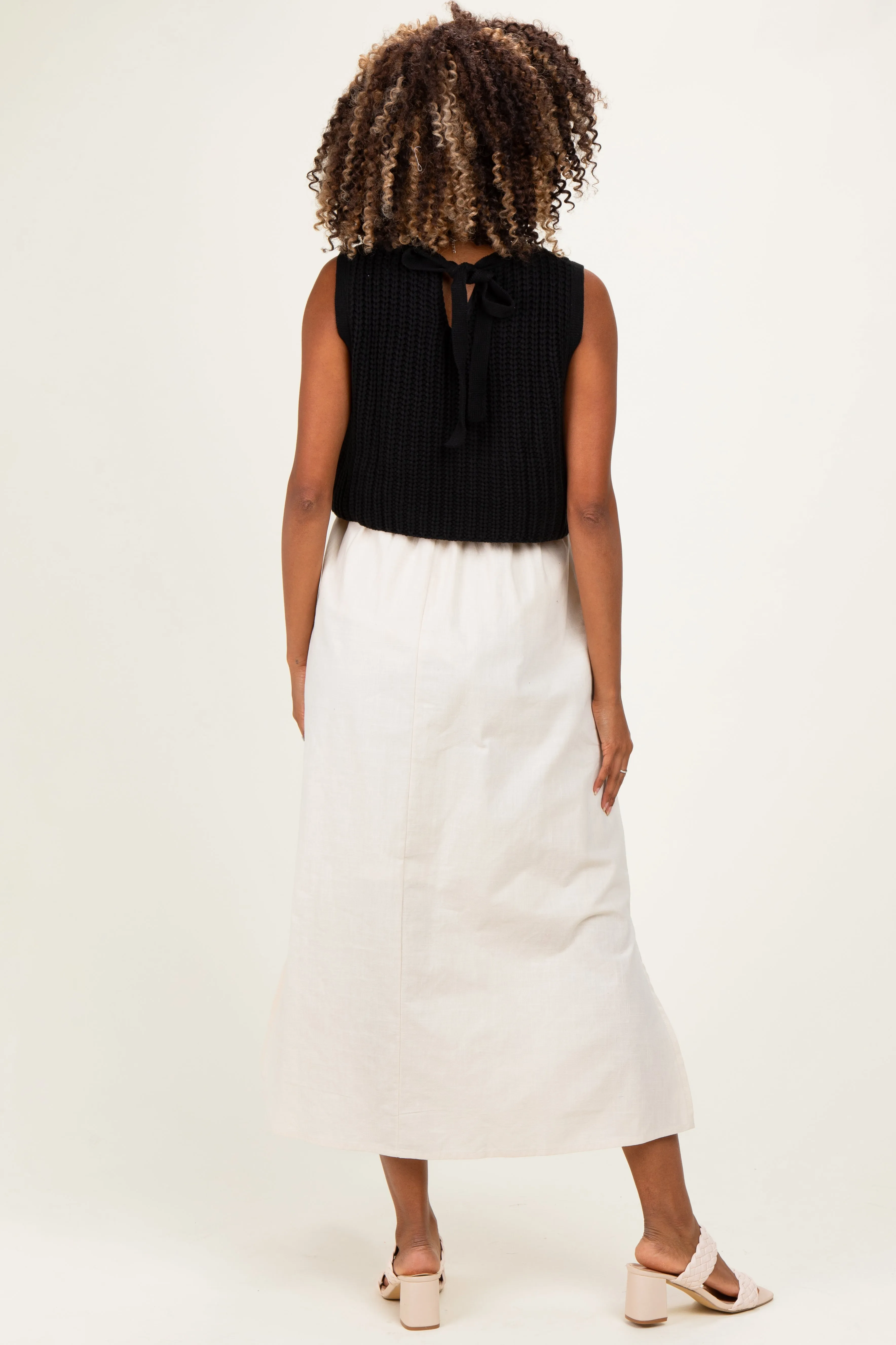 Black/ Cream Sleeveless Sweater Top Colorblock Maternity Midi Dress sold by Pinkblush product image thumbnail 3