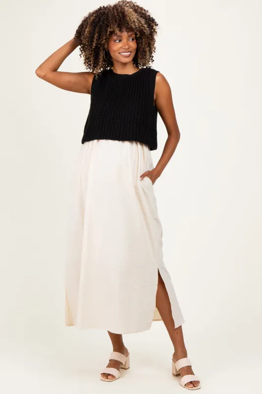 Black/ Cream Sleeveless Sweater Top Colorblock Maternity Midi Dress made by In February
