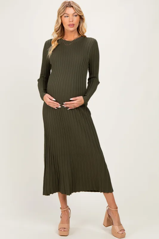 Olive Ribbed Long Sleeve Maternity Sweater Midi Dress made by Able